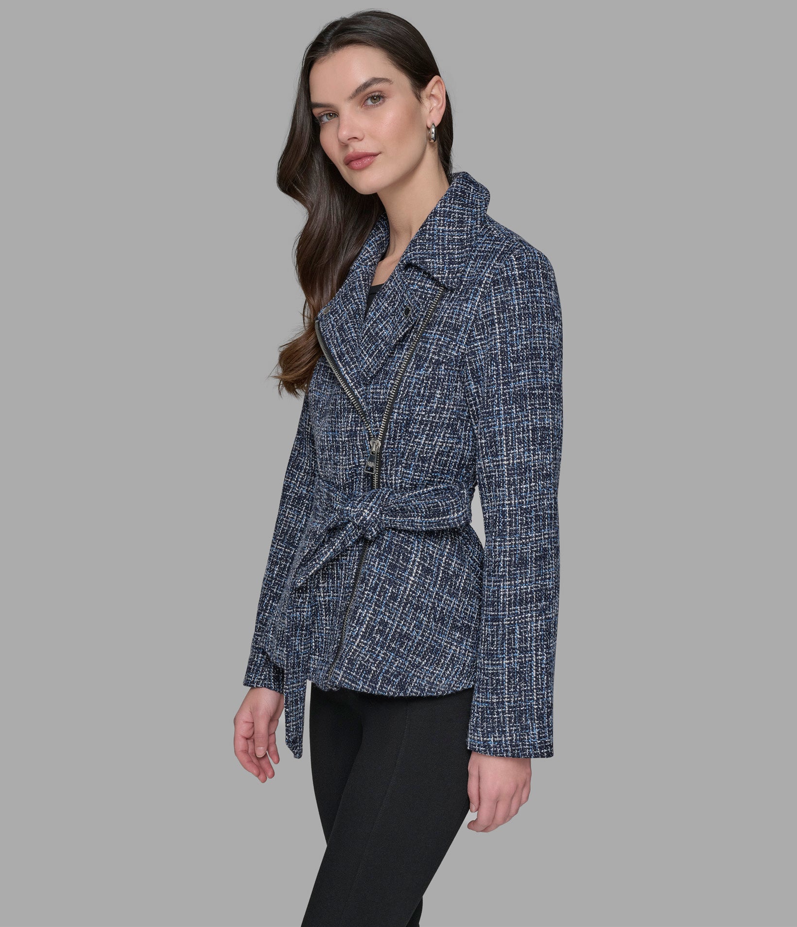 BELTED TWEED MOTO JACKET VIEW 5 | Women's Clothing Sale