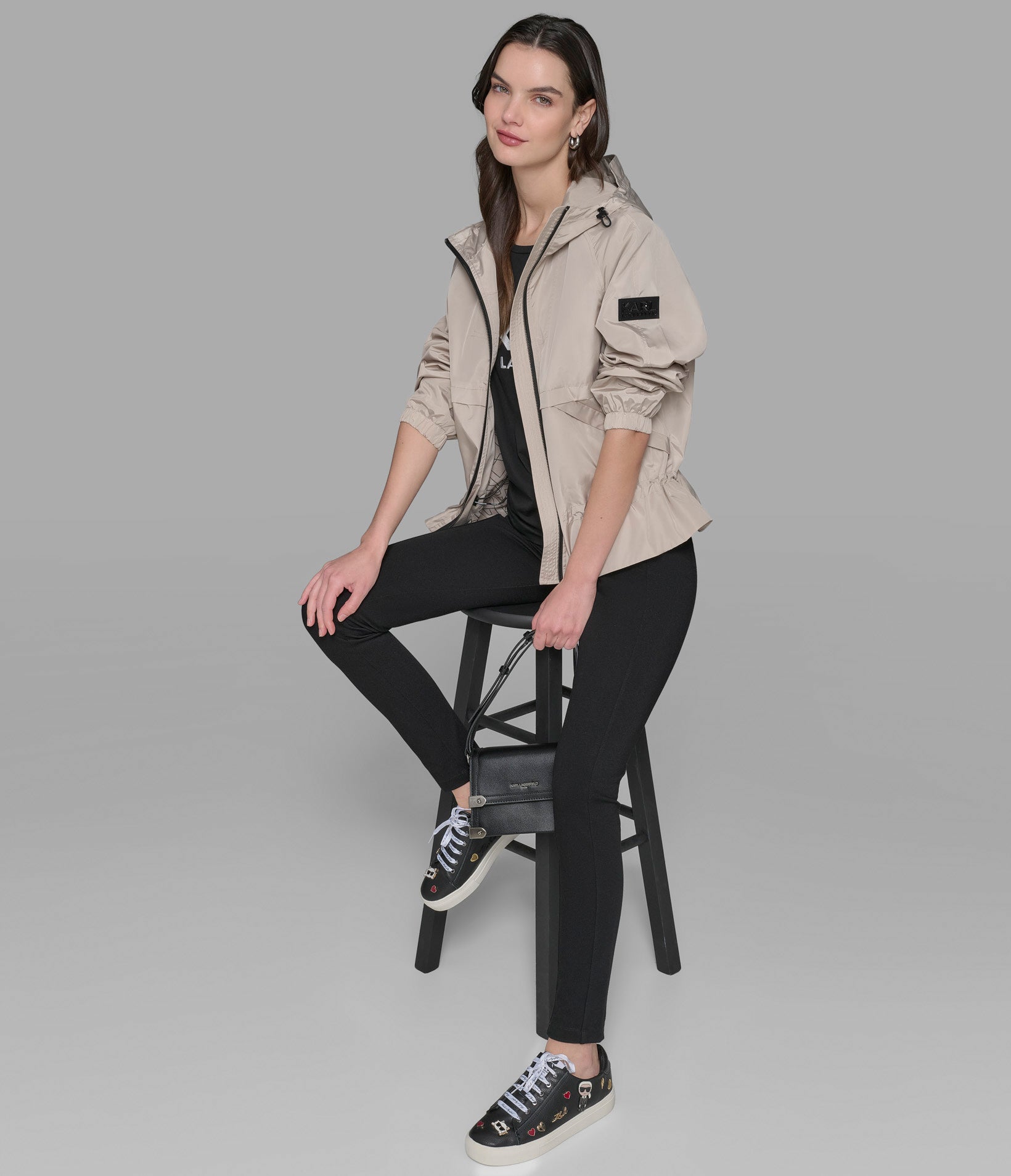 PEPLUM BOMBER WITH HOOD VIEW 5 | Women's Clothing Sale