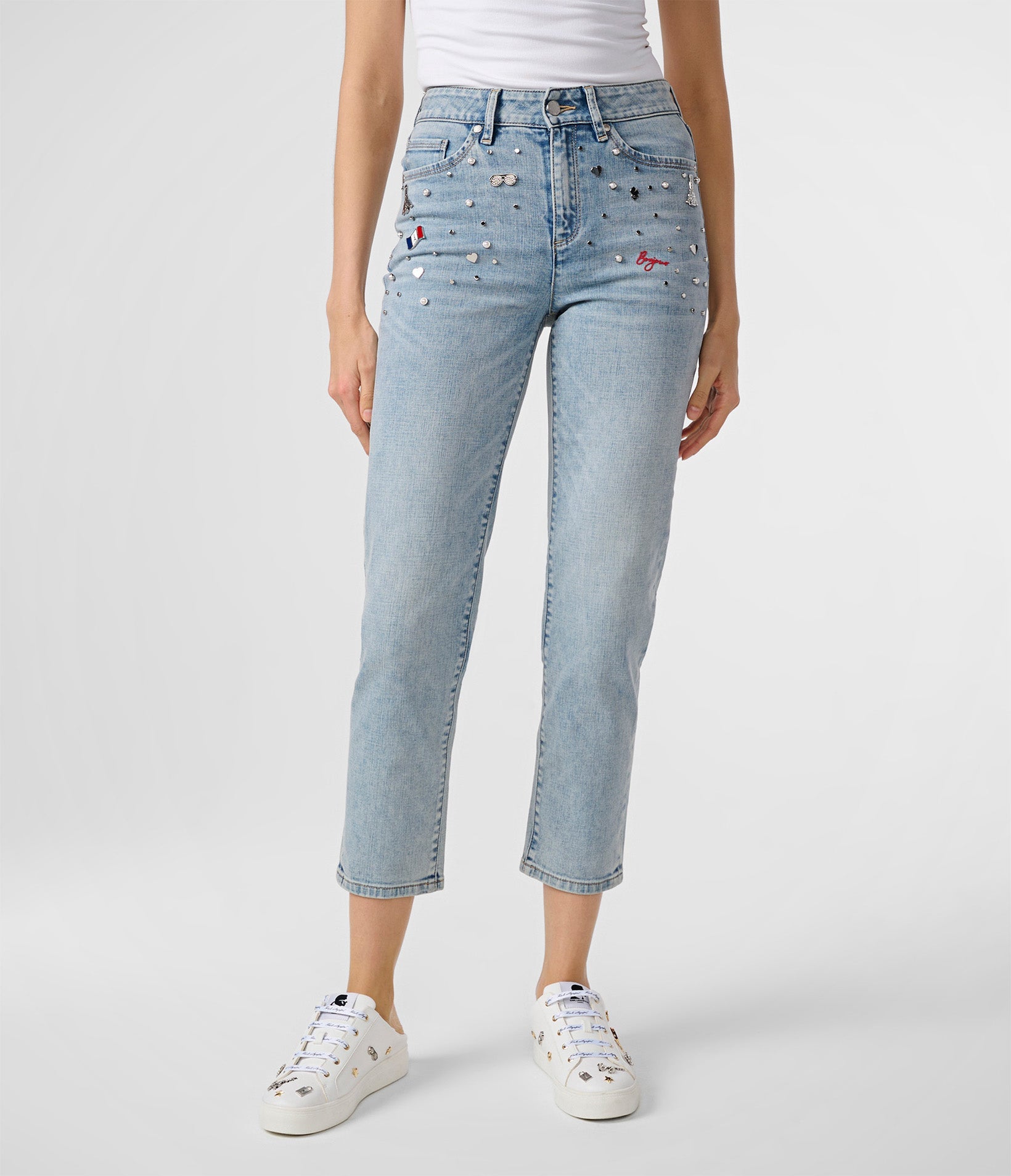 Jeans Karl Lagerfeld Donna - Denim Slim Vita Media Gamba Slim, Washed Dark Blue, Modello KLJ Mid Rise