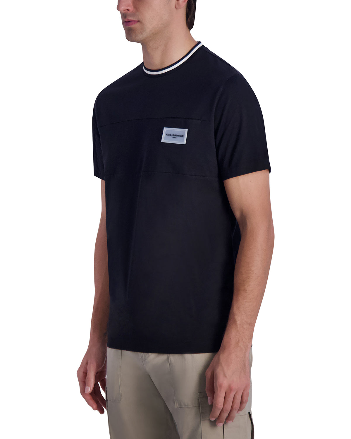 CONTRAST TRIM COLLAR T-SHIRT WITH CHEST POCKET