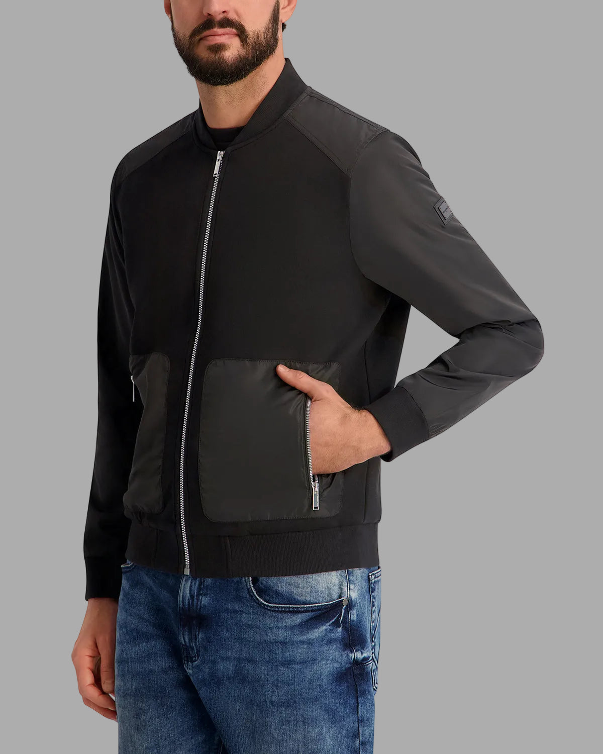 MIXED MEDIA BOMBER JACKET VIEW 3 | Men's Clothing