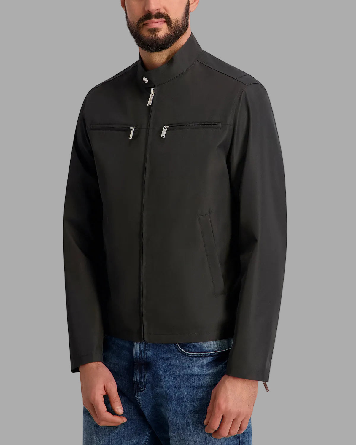 ZIP FRONT RACER JACKET WITH CHEST POCKETS VIEW 3 | Men's Clothing
