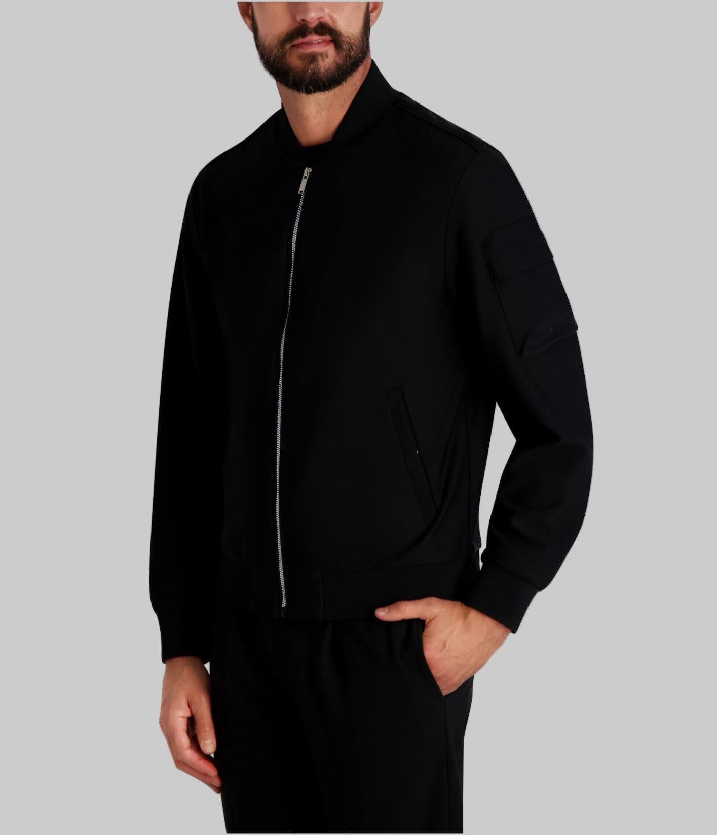 SOLID PONTE ARM POCKET BOMBER VIEW 3