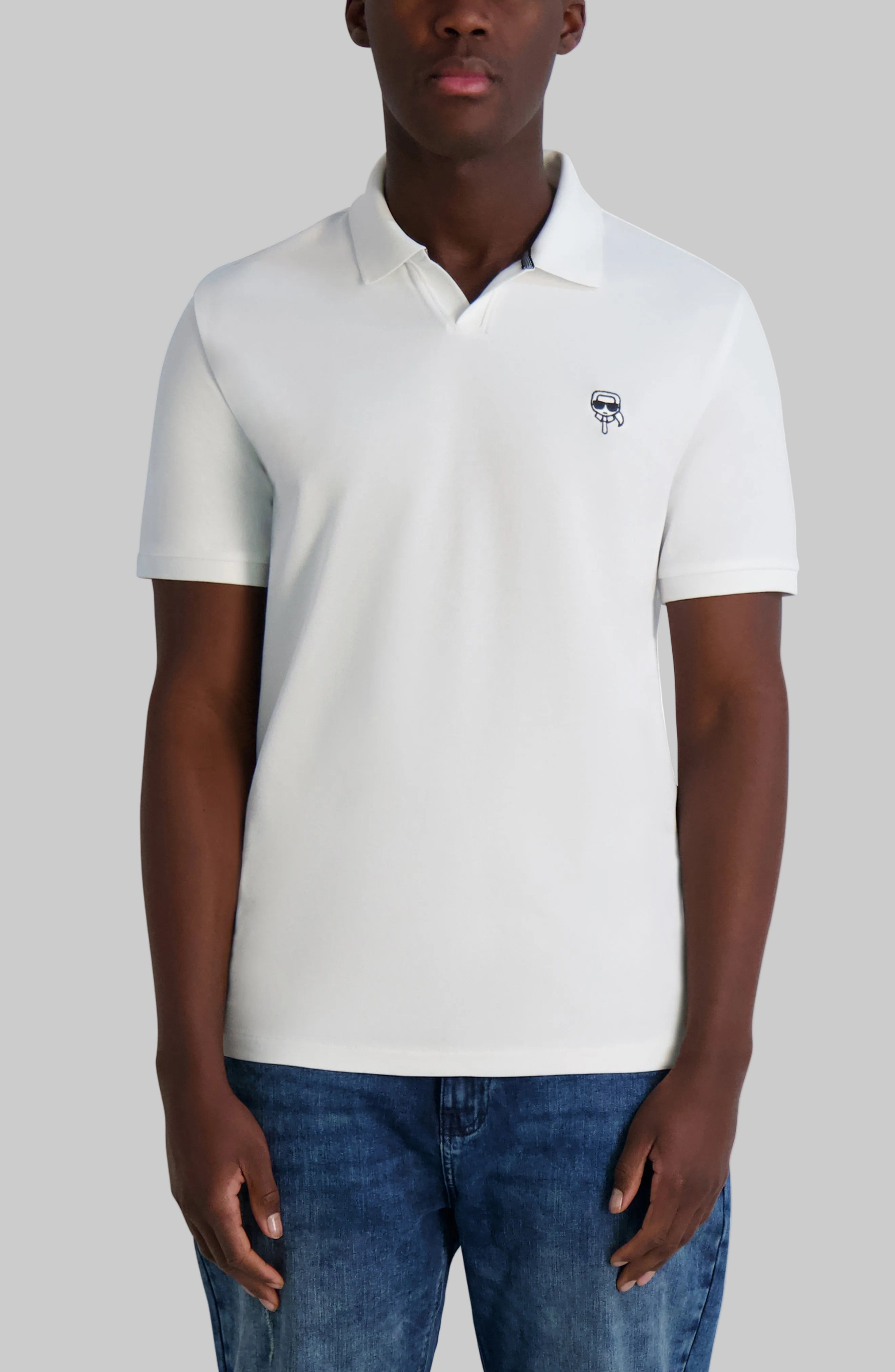 PIQUE JOHNNY POLO WITH KARL HEAD PATCH VIEW 6 | Men's Clothing