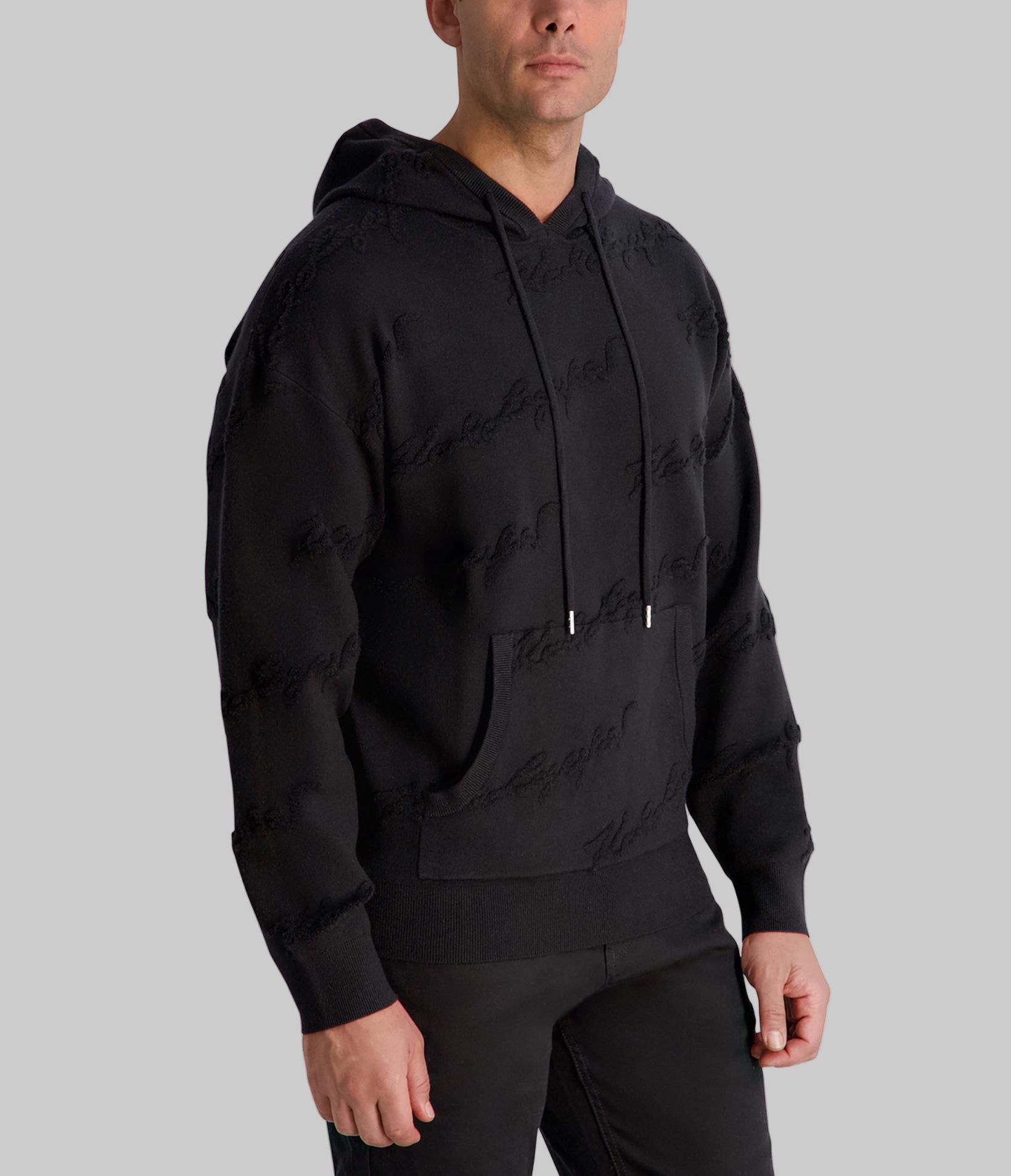 SWEATER HOODIE WITH TONAL CHENILLE SIGNATURE VIEW 3 | Men's Sale