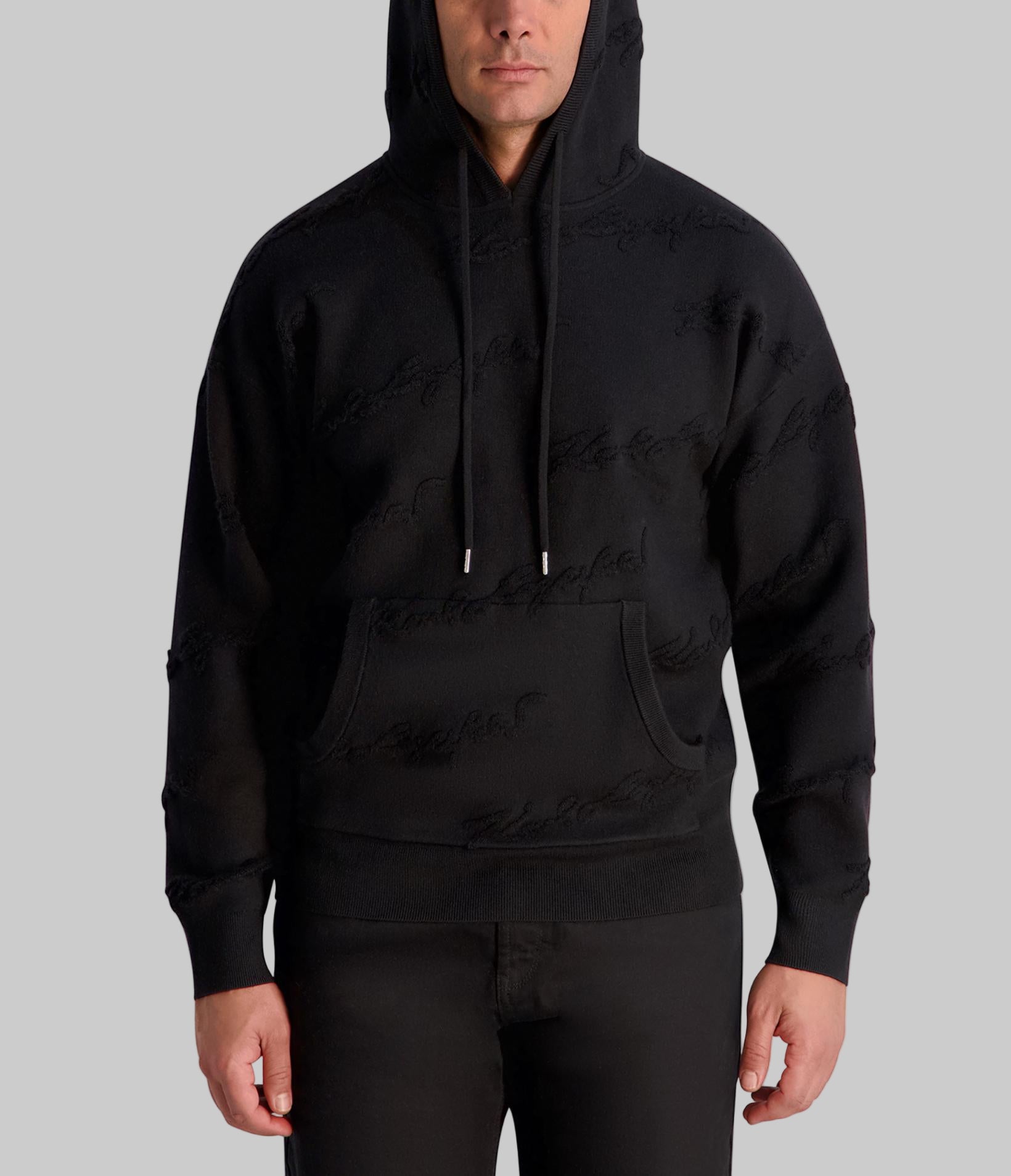 SWEATER HOODIE WITH TONAL CHENILLE SIGNATURE VIEW 4 | Men's Sale