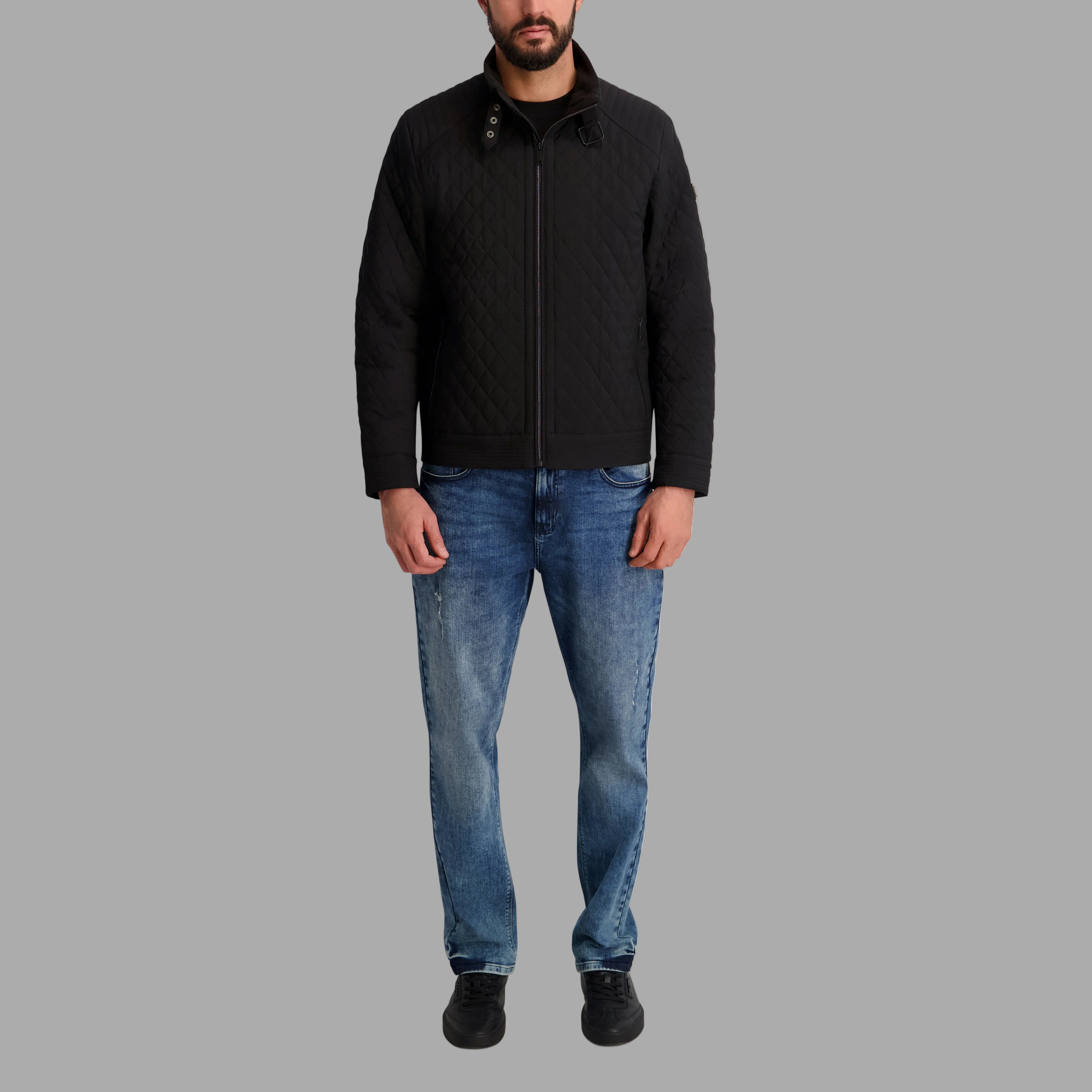 Banded Collar Diamond Quilt Zip Front Jacket | Jackets & Blazers