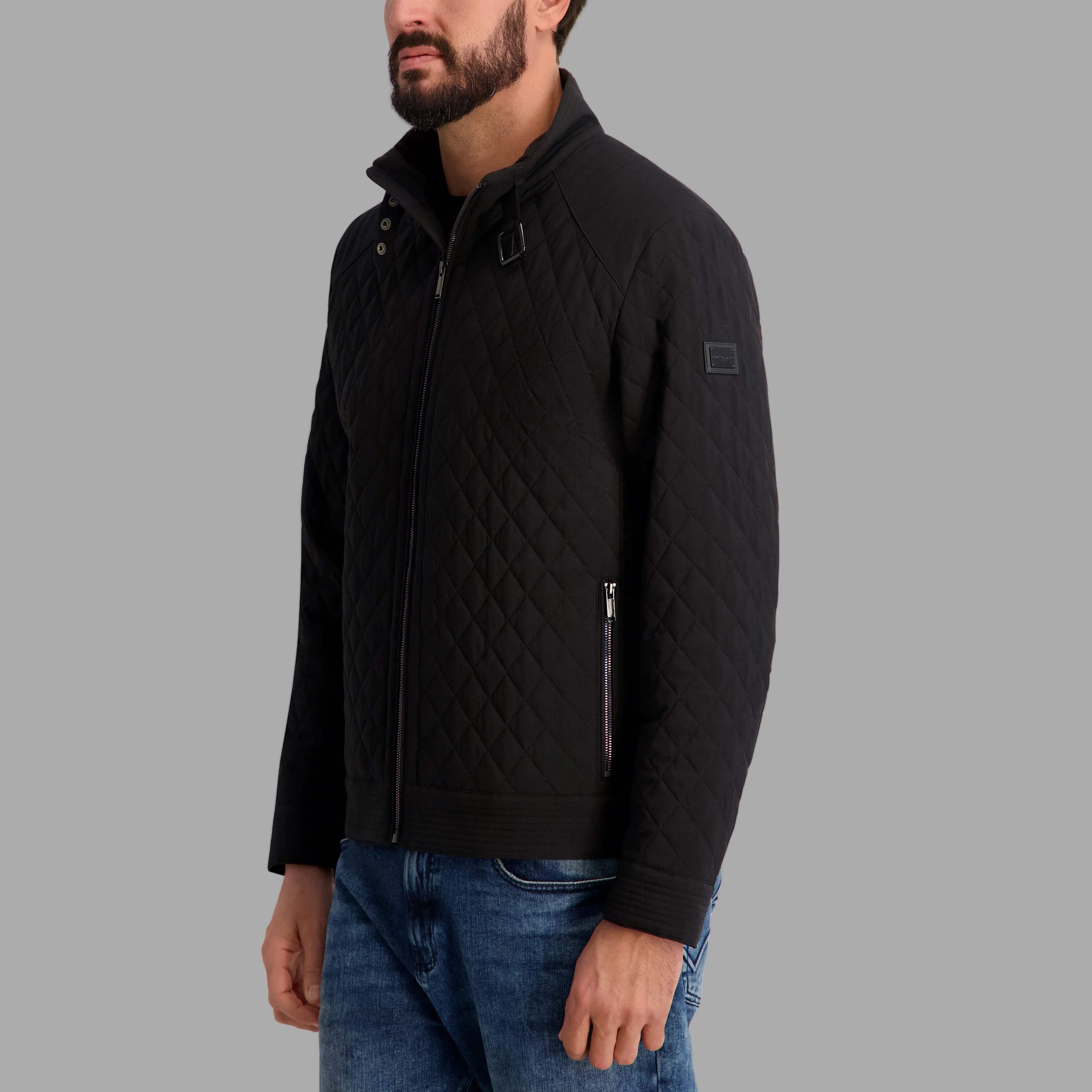 BANDED COLLAR DIAMOND QUILT ZIP FRONT JACKET VIEW 3 | Men's Clothing