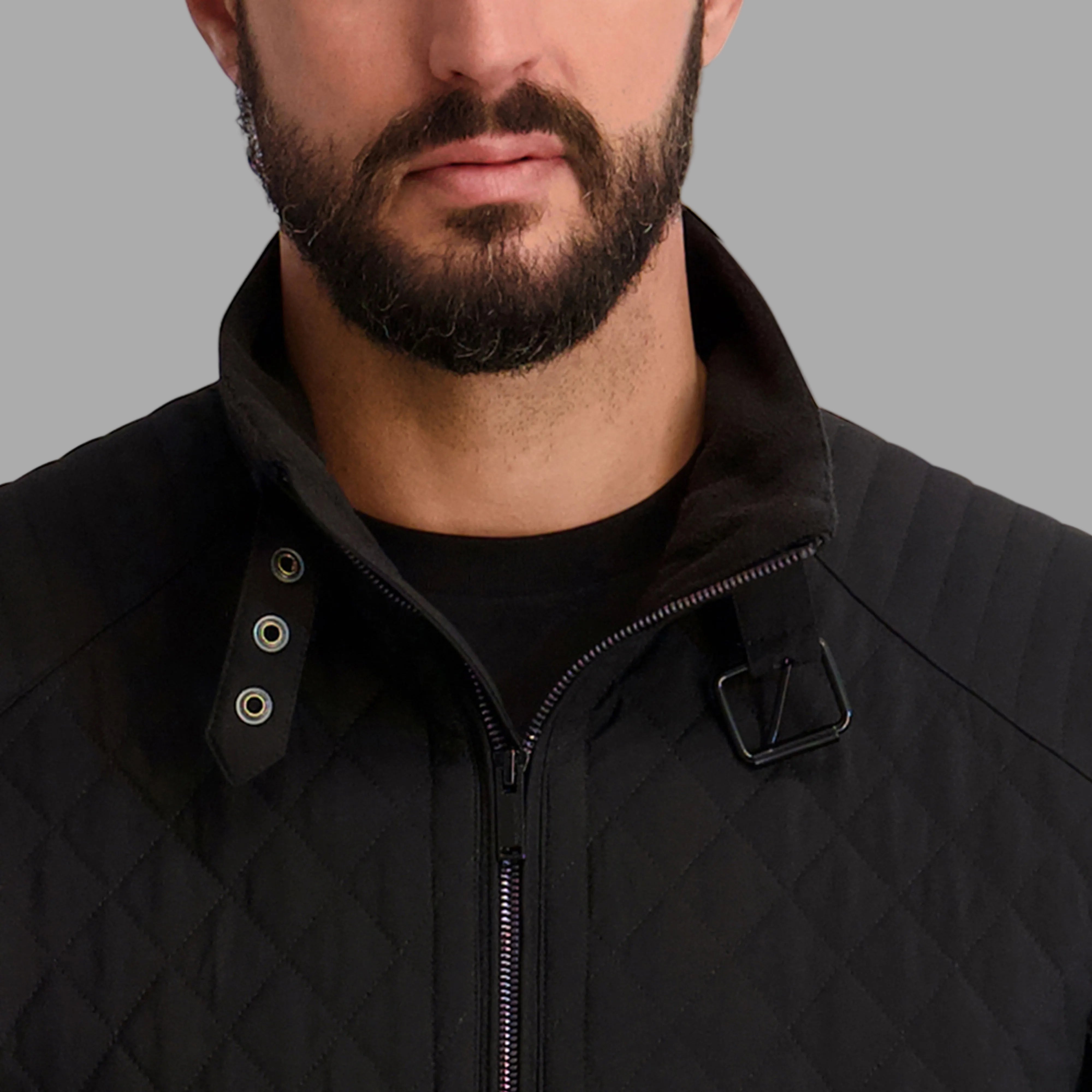 BANDED COLLAR DIAMOND QUILT ZIP FRONT JACKET VIEW 5 | Men's Clothing