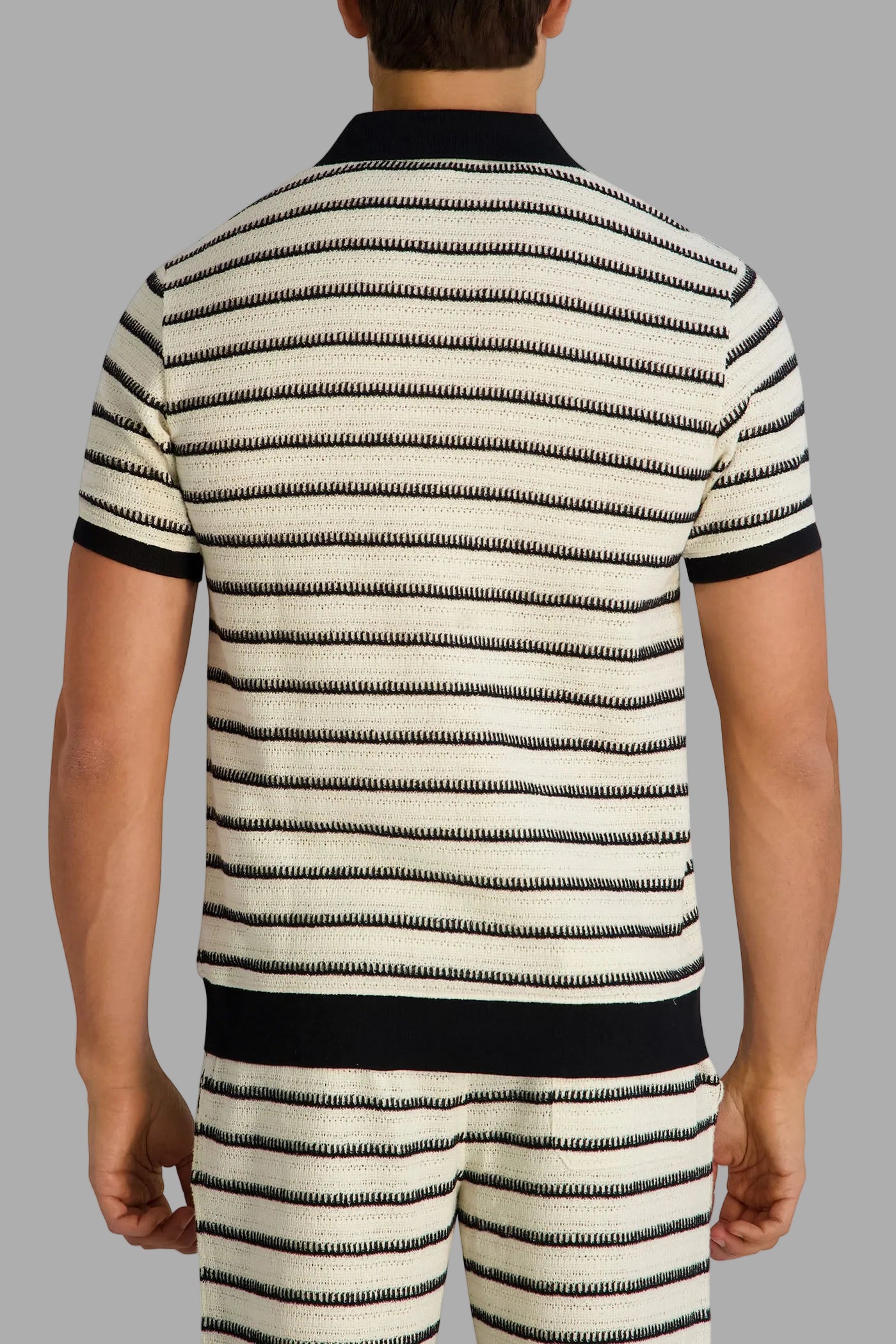 STRIPE KNIT JOHNNY COLLAR POLO View 2 | Men's Tees & Polos