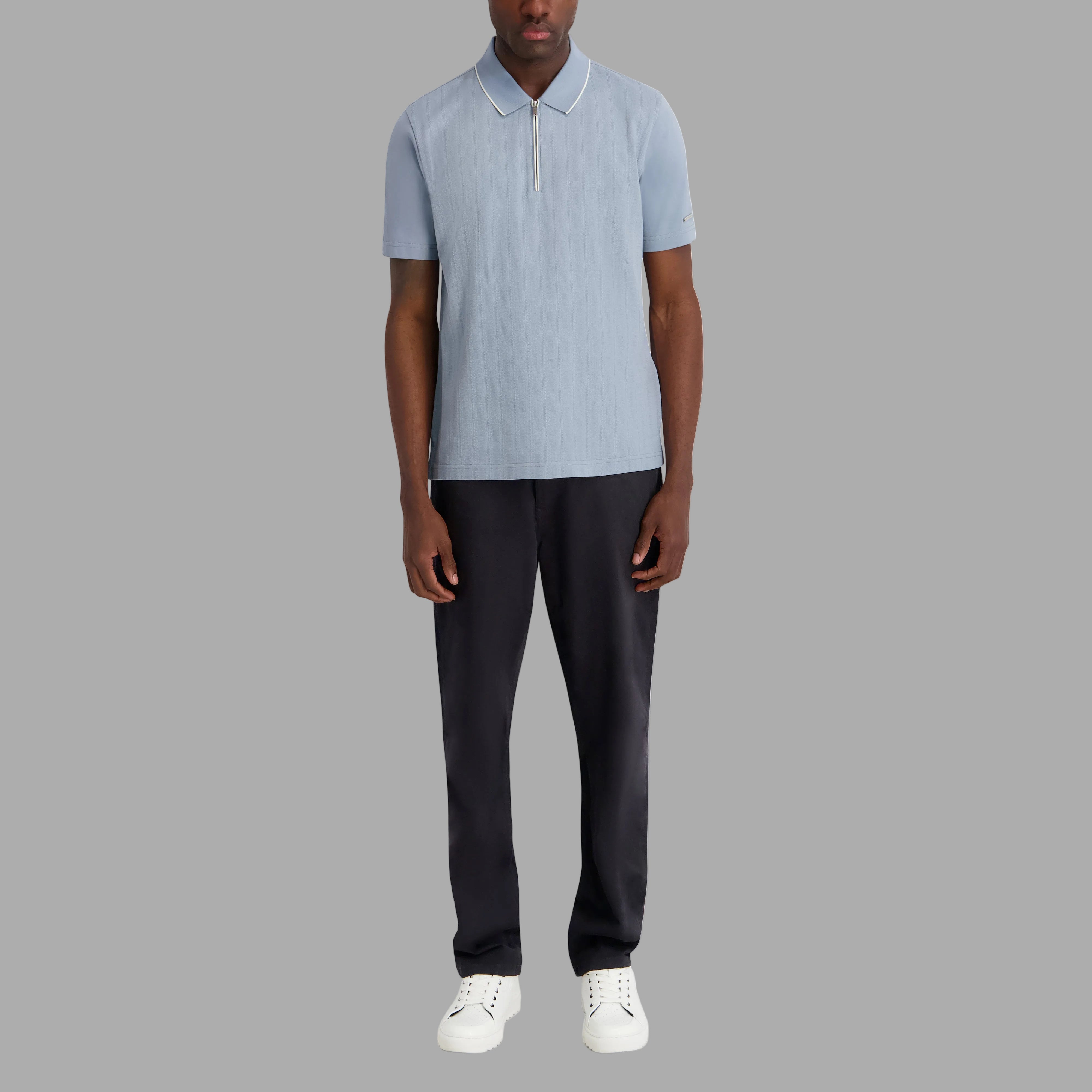 QUARTER ZIP TEXTURED POLO WITH CONTRAST TIPPING VIEW 4 | Men's Clothing