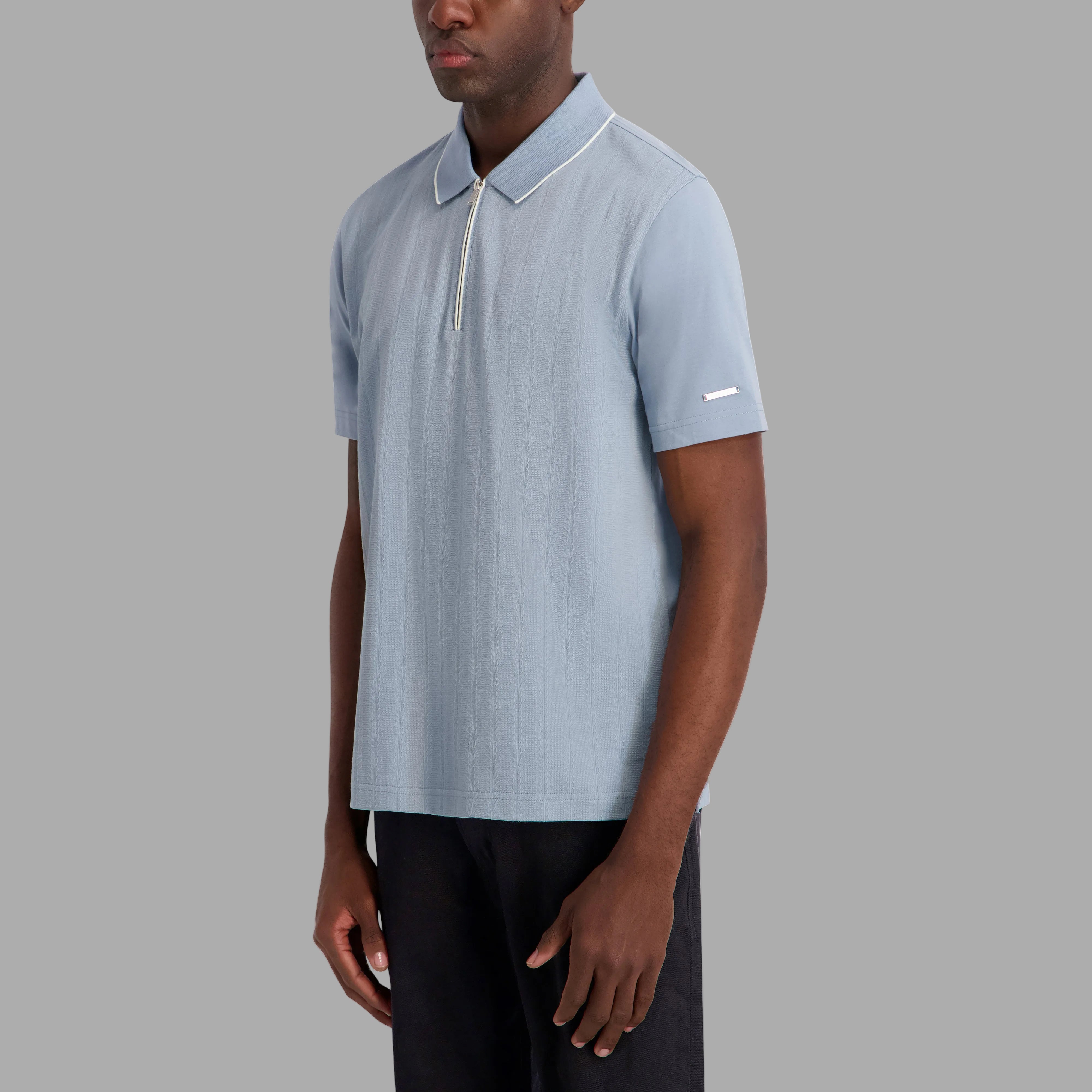 QUARTER ZIP TEXTURED POLO WITH CONTRAST TIPPING VIEW 3 | Men's Clothing