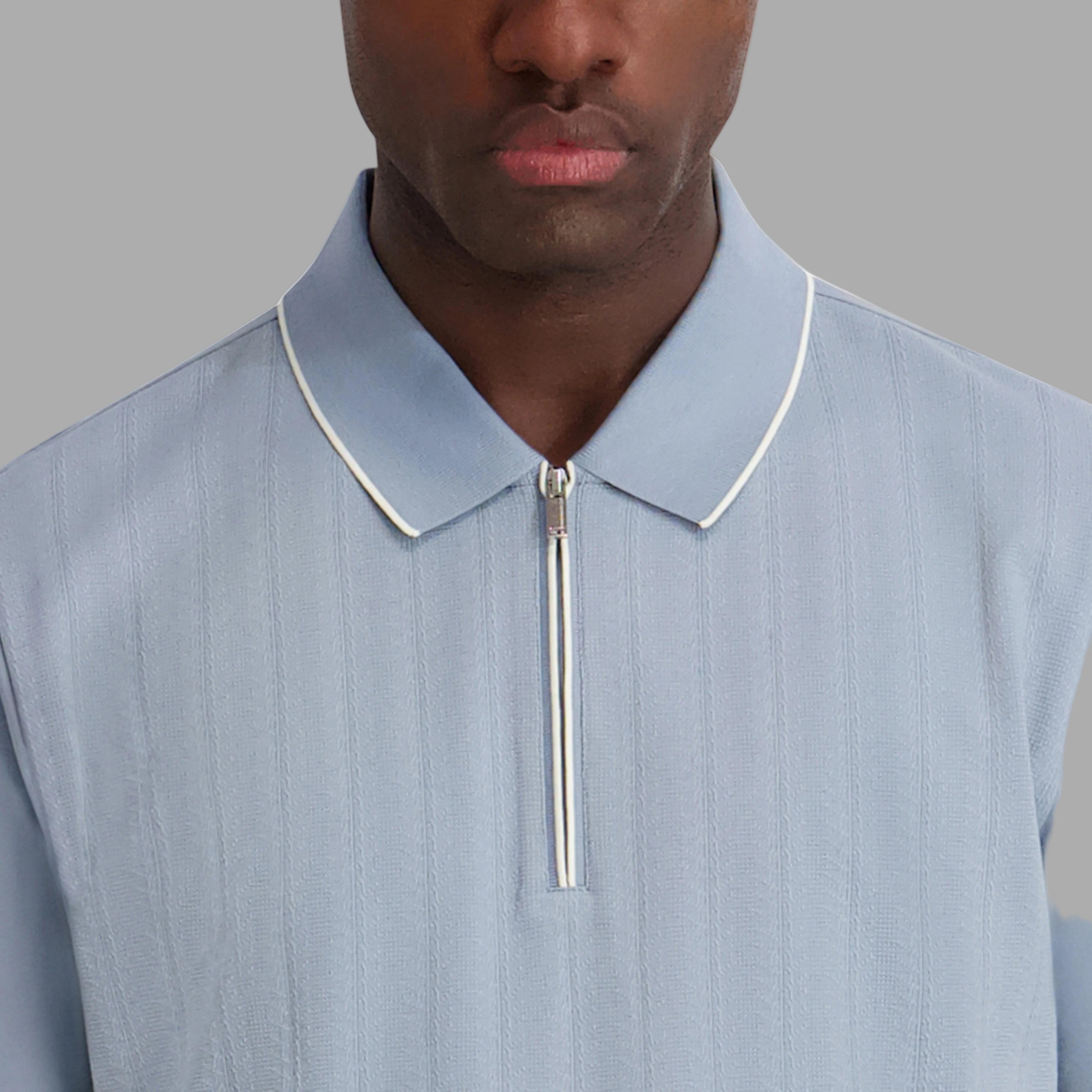 Quarter Zip Textured Polo With Contrast Tipping | Tees & Polos