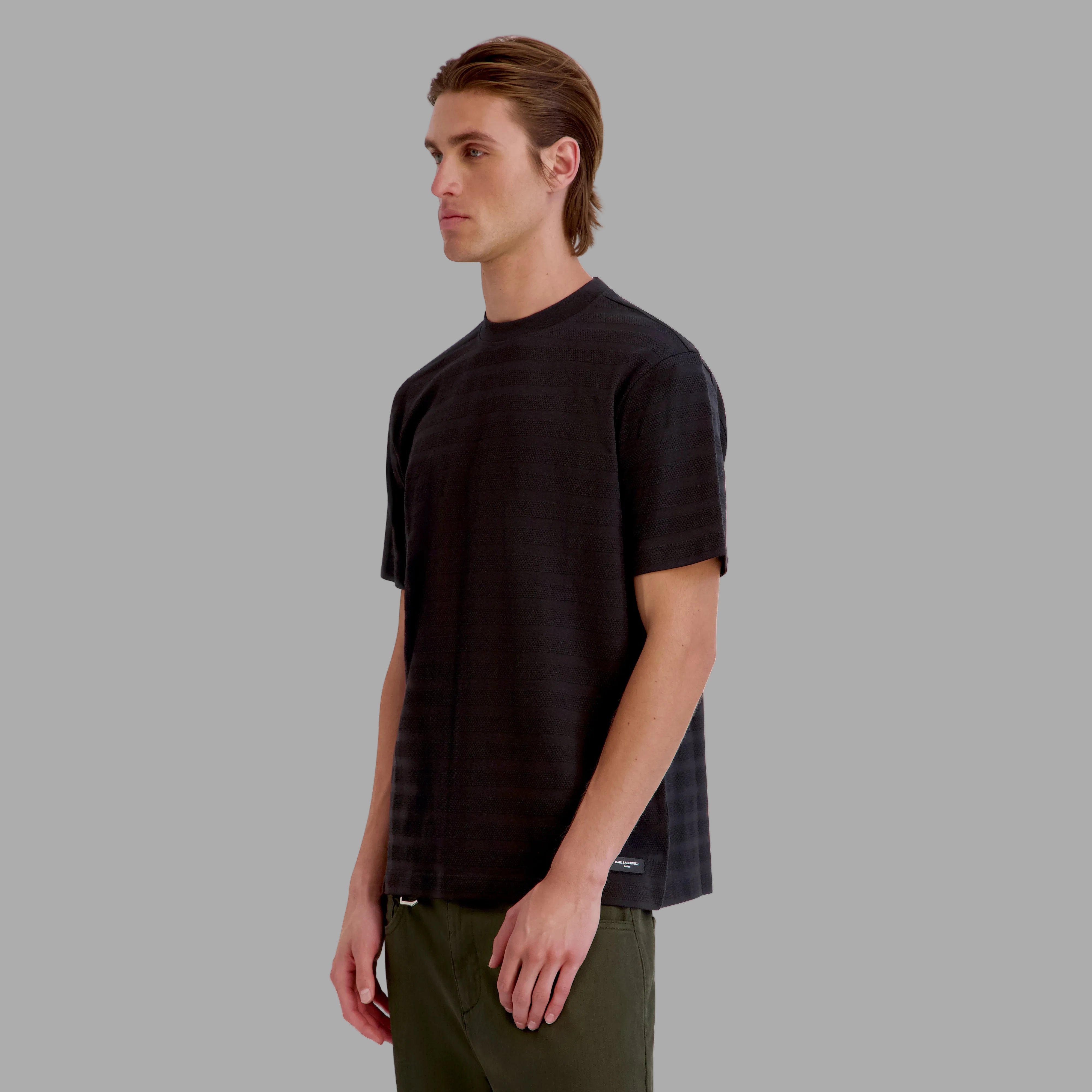TONAL STRIPED LOGO PATCH TEE VIEW 3 | Men's Clothing