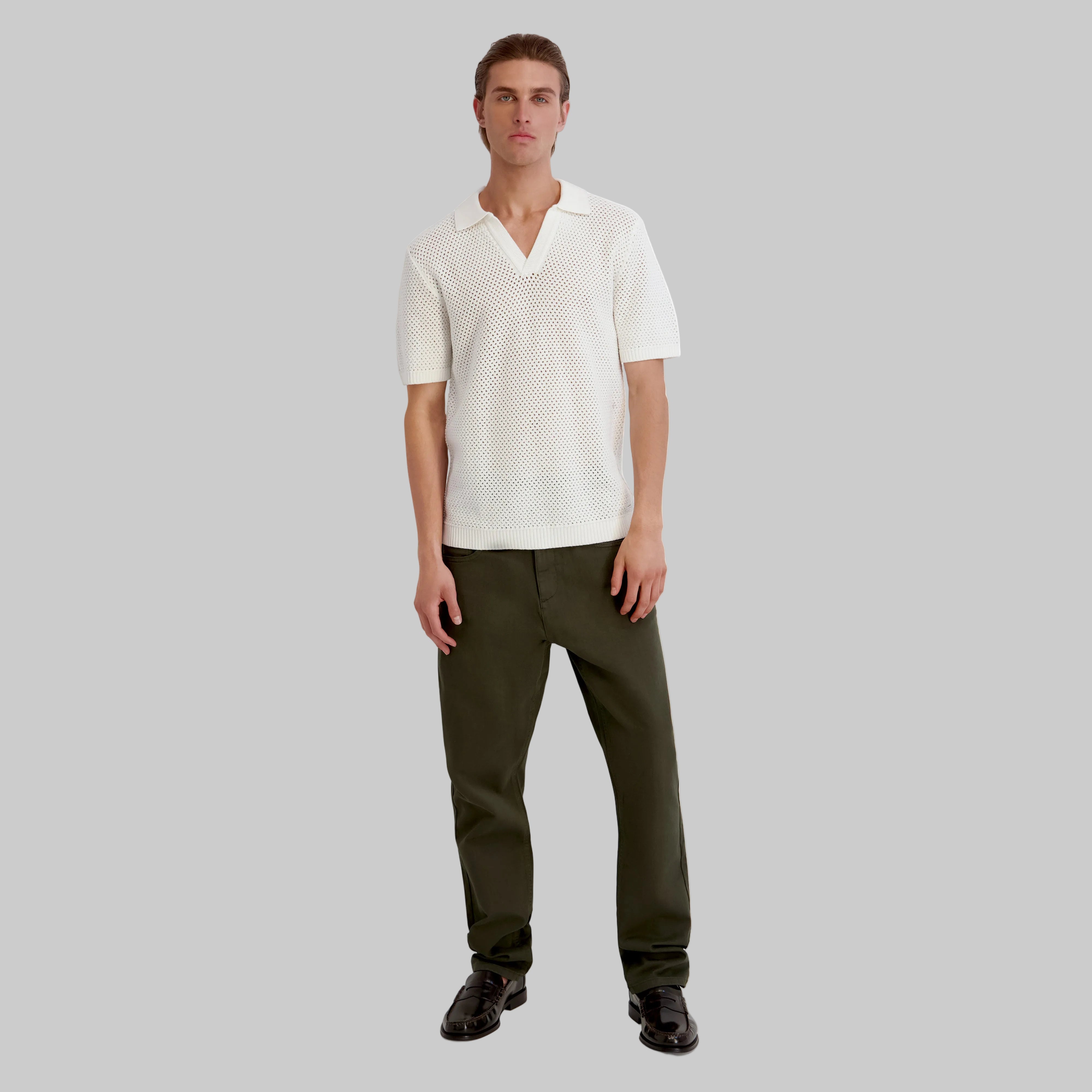 OPEN WEAVE JOHNNY COLLAR POLO VIEW 4 | Men's Clothing