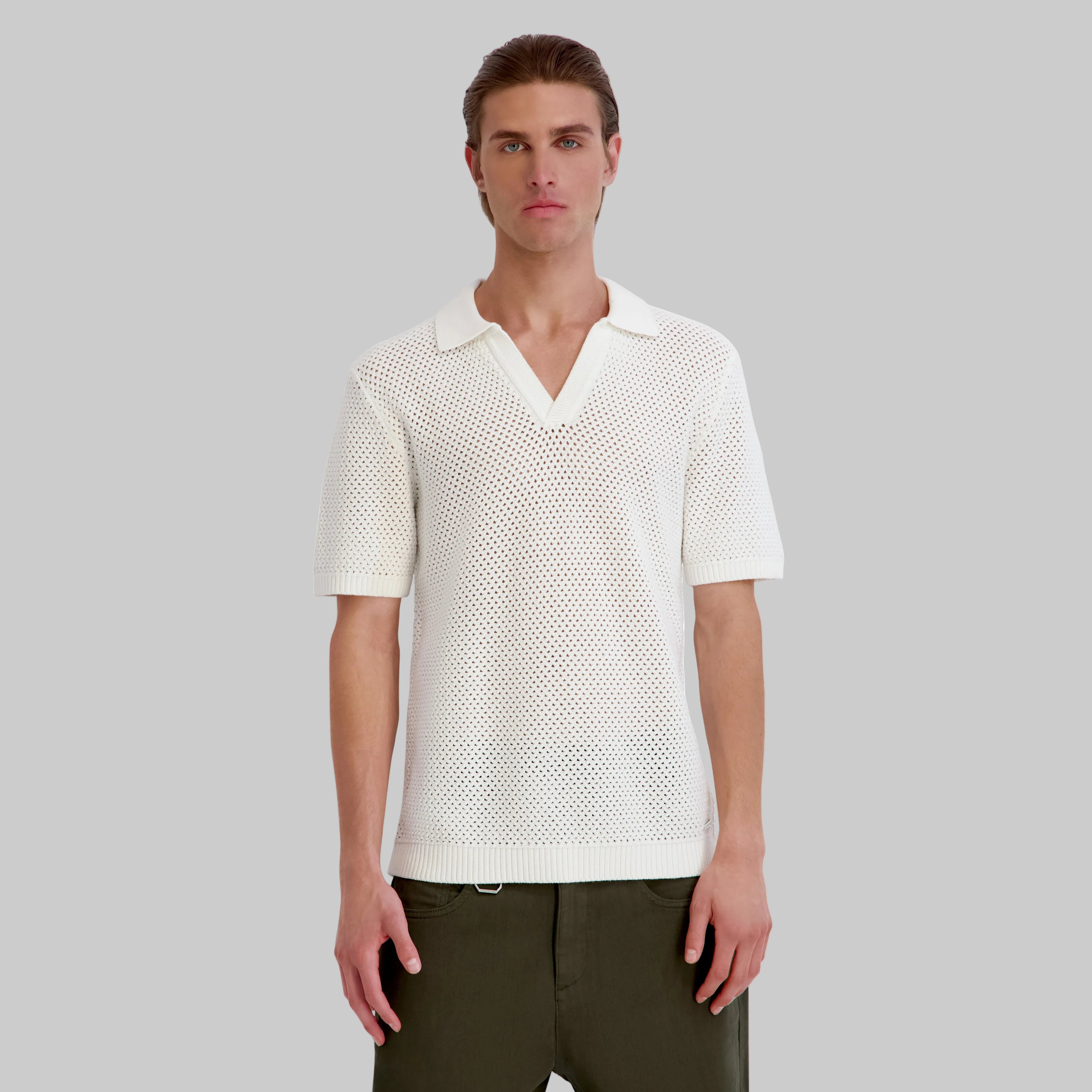 OPEN WEAVE JOHNNY COLLAR POLO View 1 | Men's Clothing