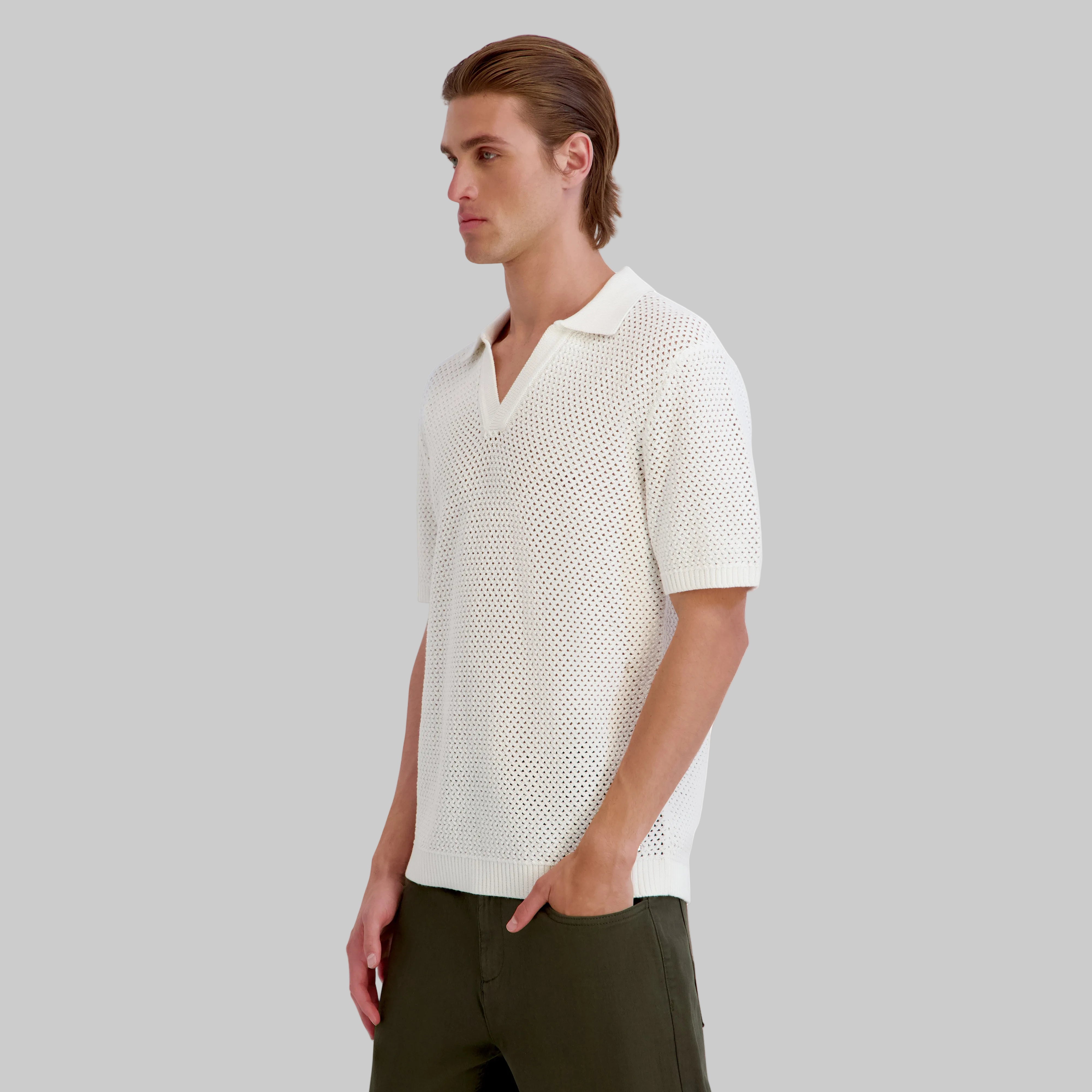 OPEN WEAVE JOHNNY COLLAR POLO VIEW 3 | Men's Clothing