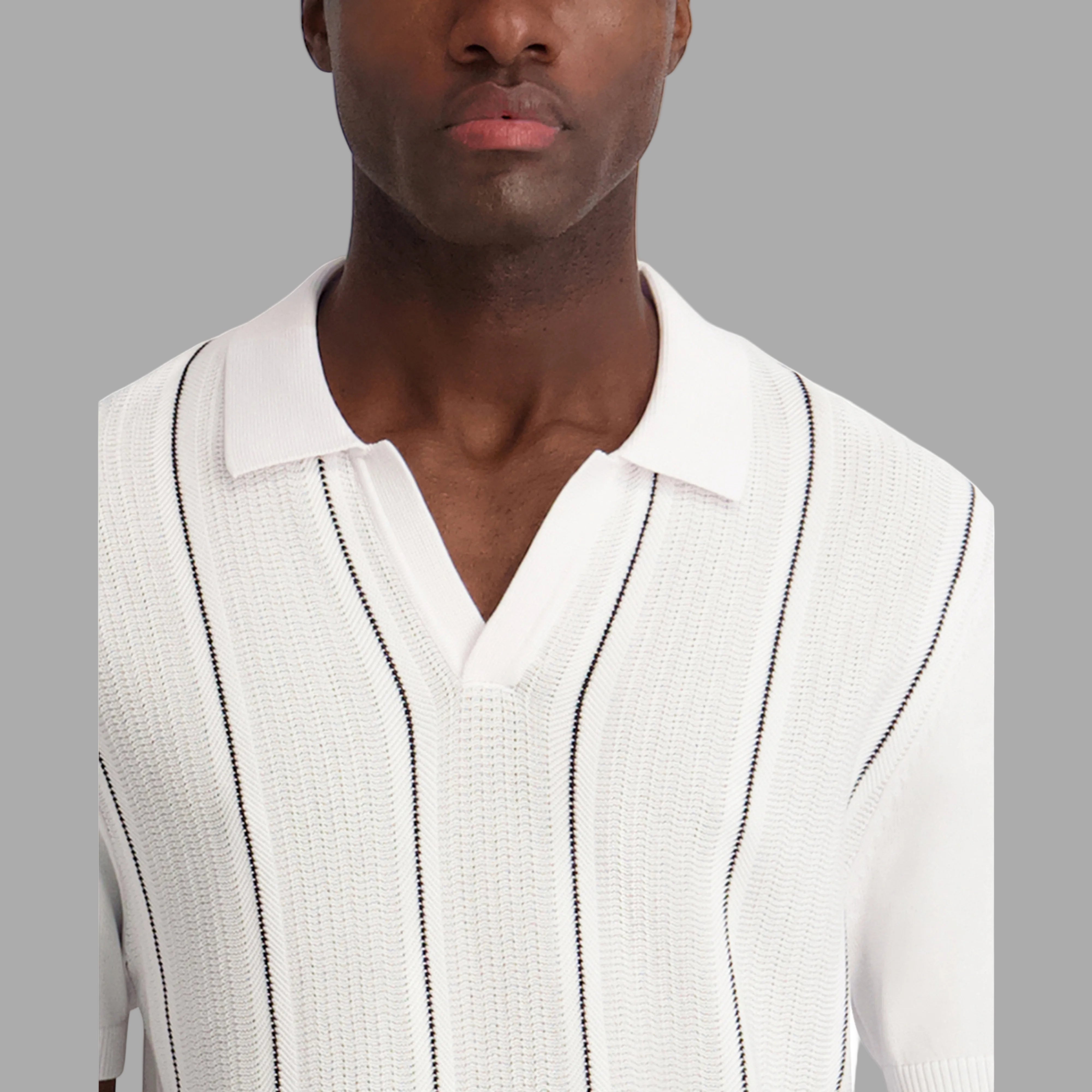 VERTICAL STRIPE TEXTURED JOHNNY COLLAR POLO VIEW 5 | Men's Clothing