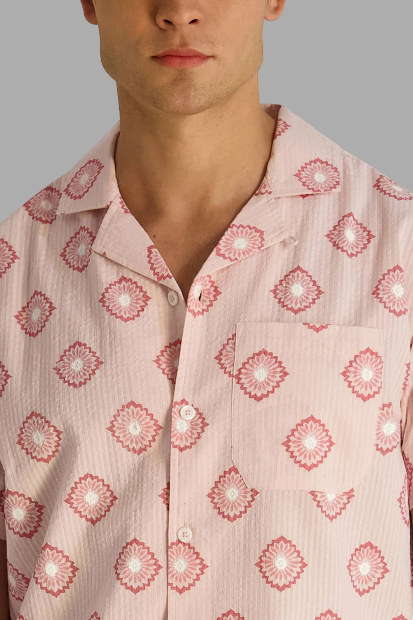 Seersucker Geometric Camp Shirt | Sweaters & Shirts | Karl