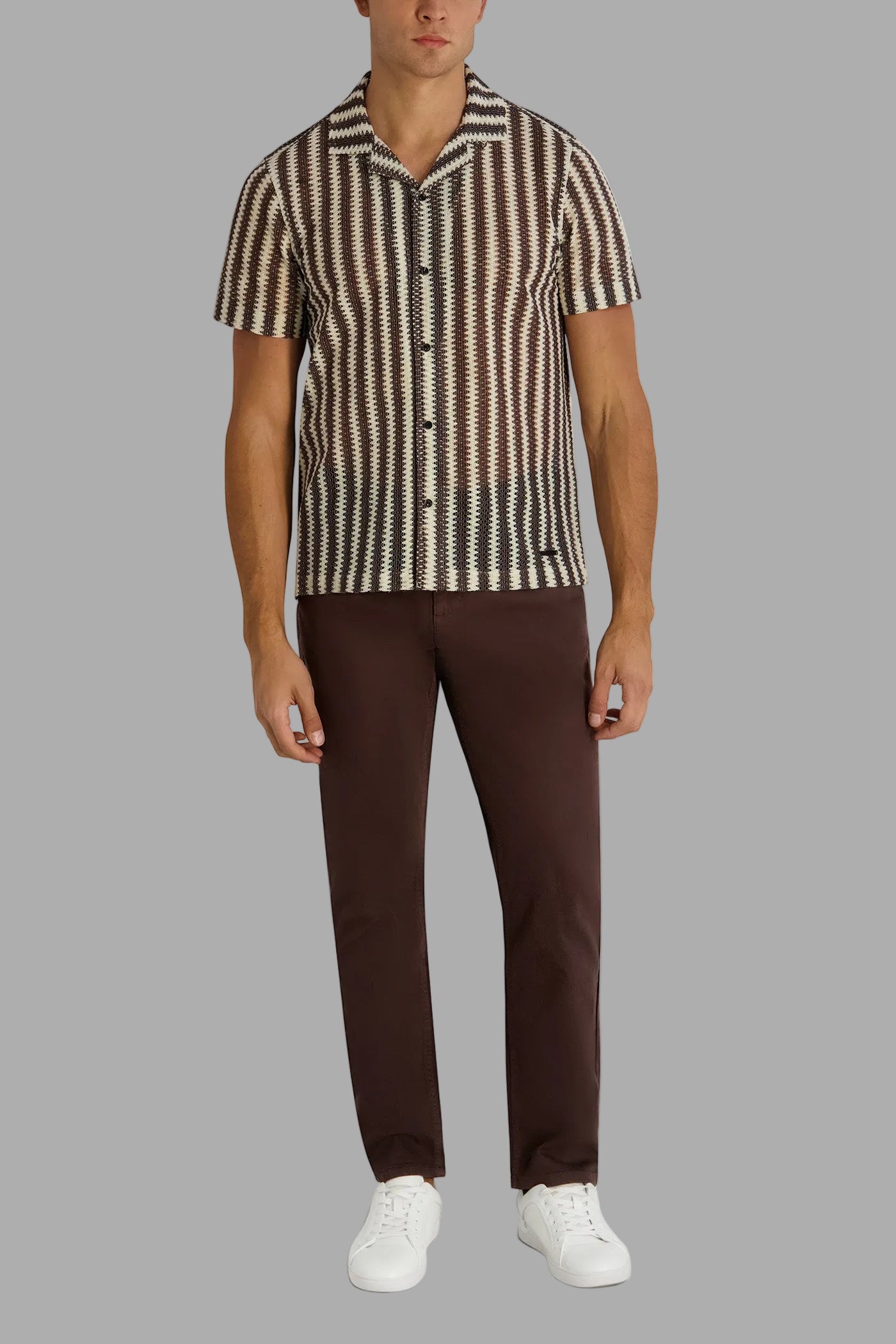 TEXTURED STRIPE CAMP COLLAR SHIRT VIEW 4 | Men's Sweaters & Shirts