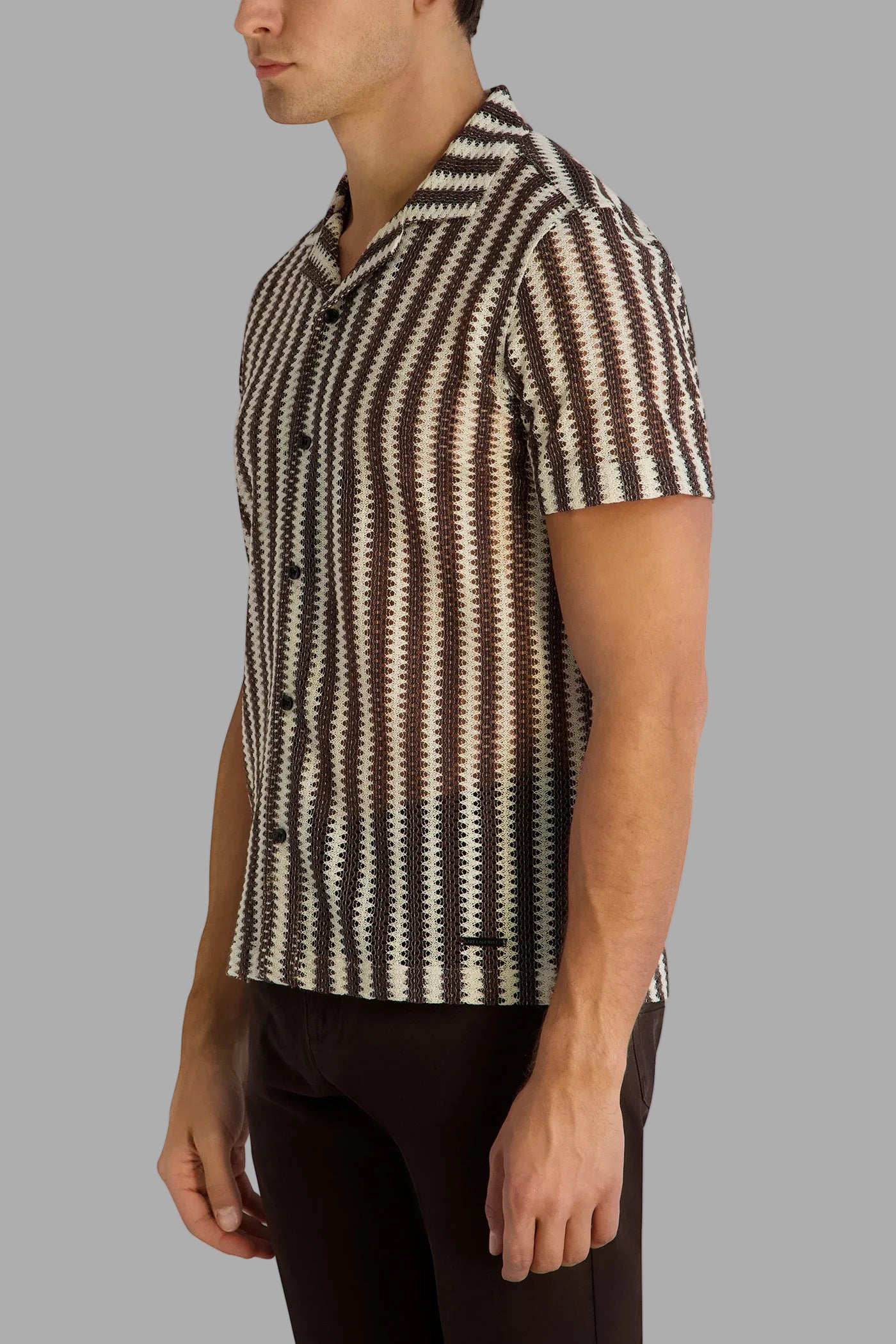 TEXTURED STRIPE CAMP COLLAR SHIRT VIEW 3 | Men's Sweaters & Shirts