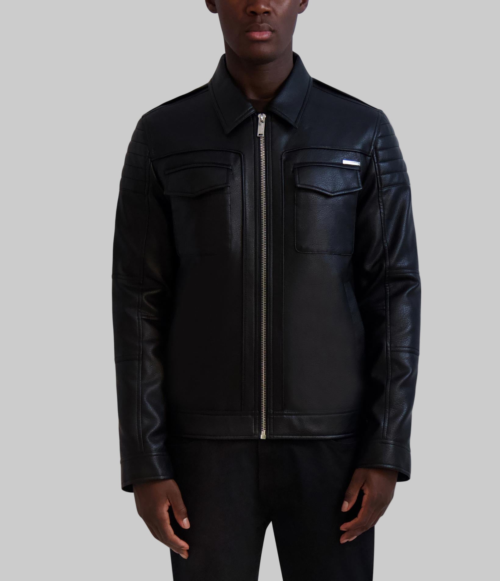 Collared Leather Jacket Jackets Blazers Karl Lagerfeld Paris