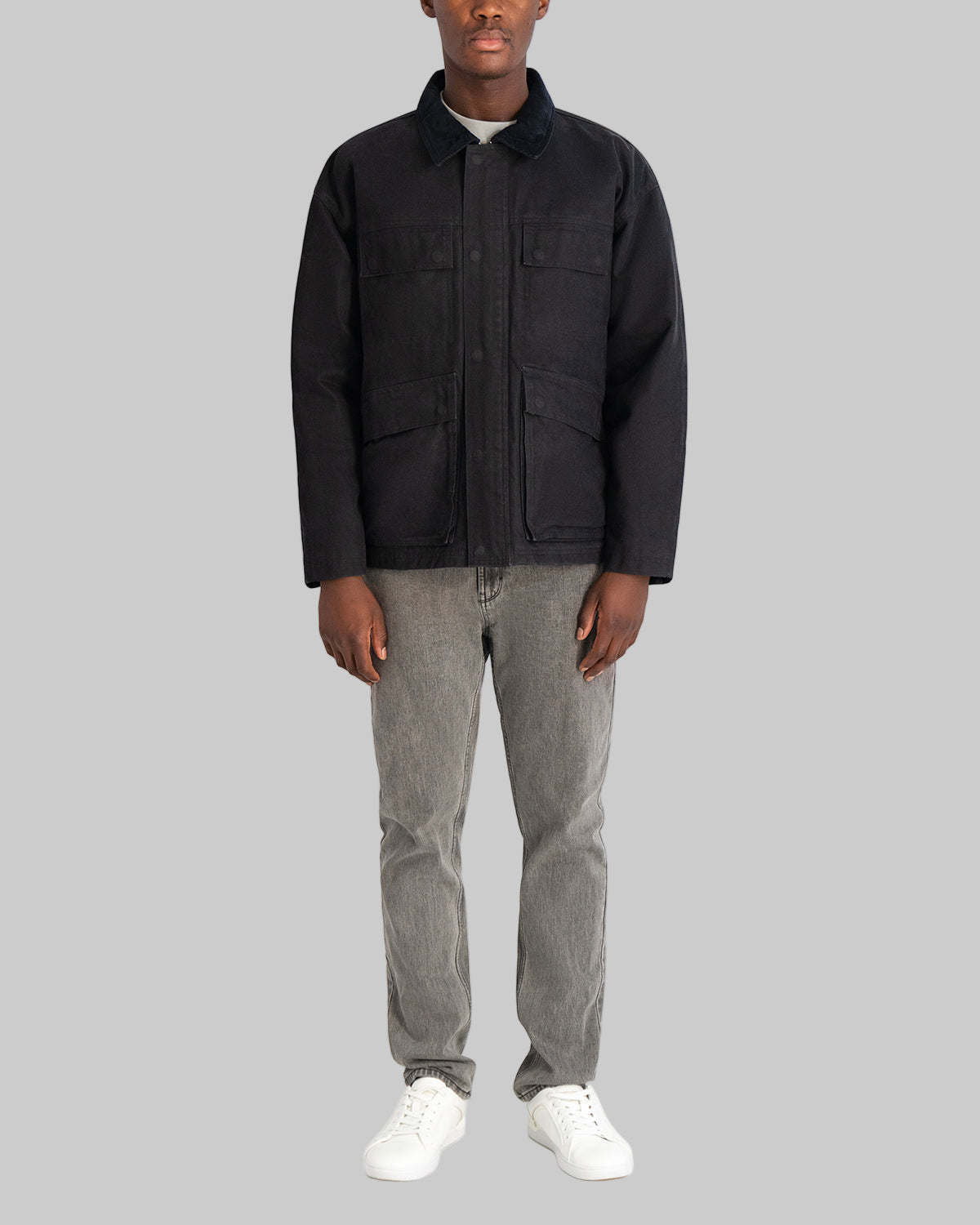 WAXED COTTON FIELD JACKET WITH CORDUROY COLLAR VIEW 4