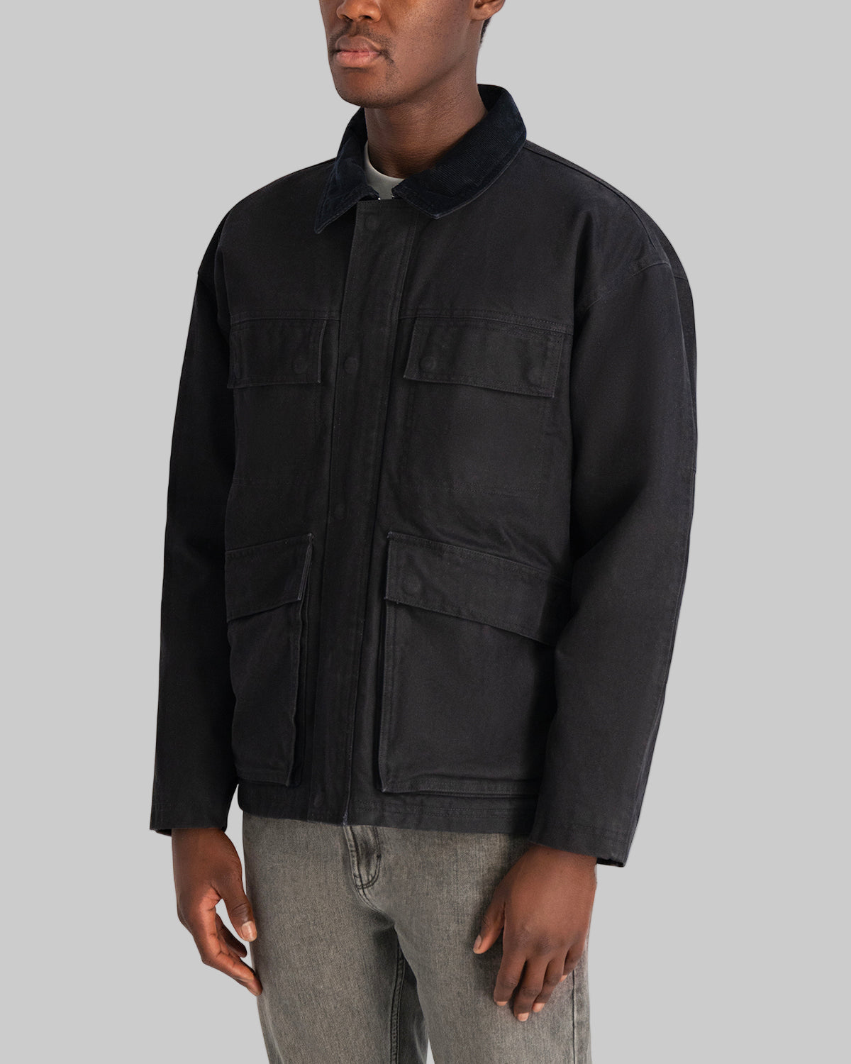 WAXED COTTON FIELD JACKET WITH CORDUROY COLLAR VIEW 3