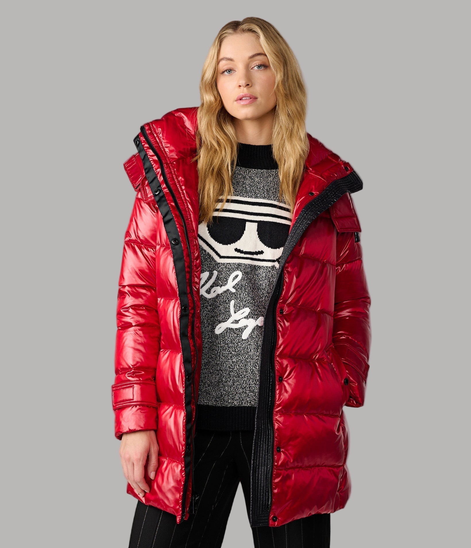 CONTRAST BELTED SHORT PUFFER View 1 | Women's Clothing Sale