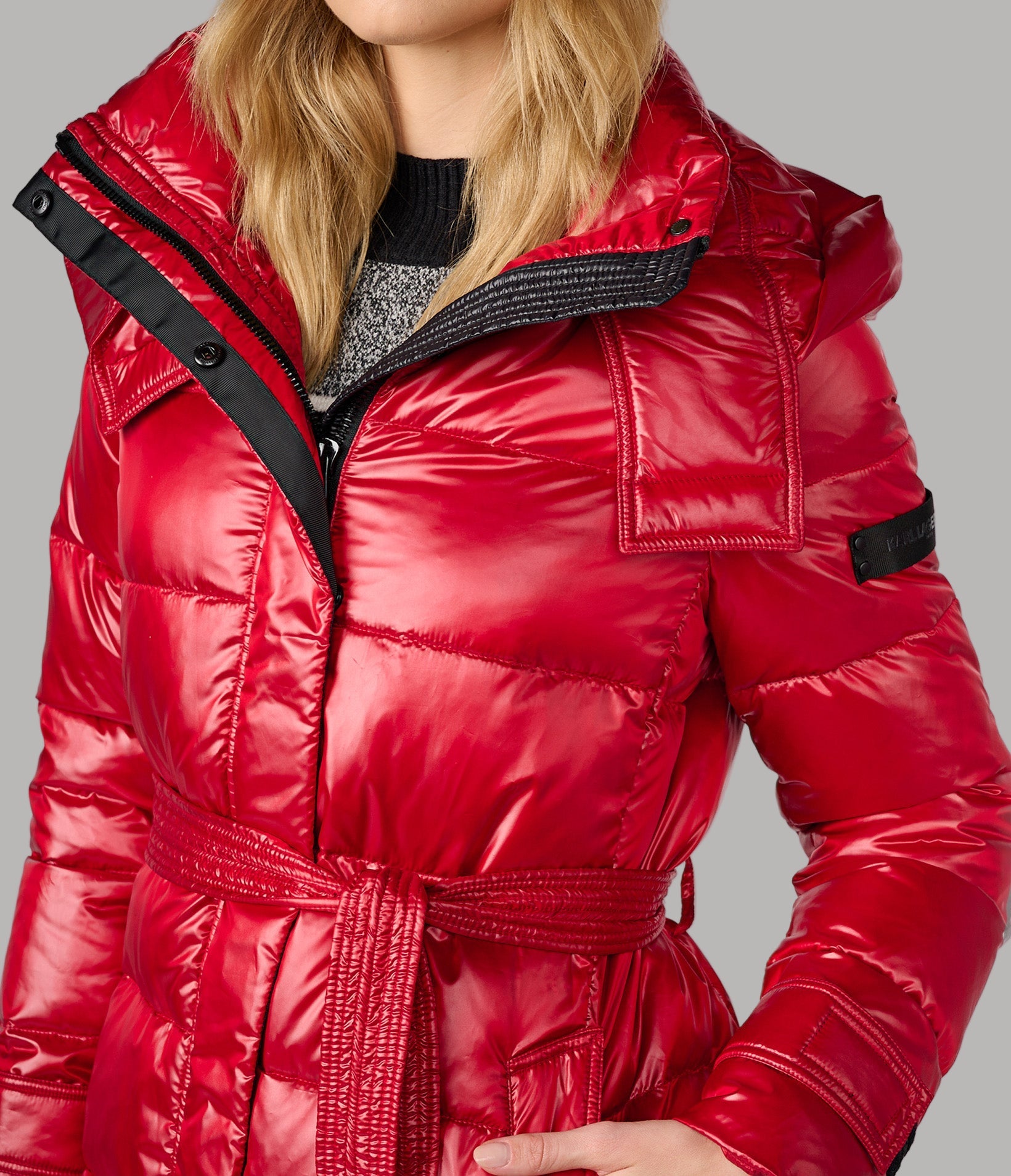 CONTRAST BELTED SHORT PUFFER VIEW 4 | Women's Clothing Sale