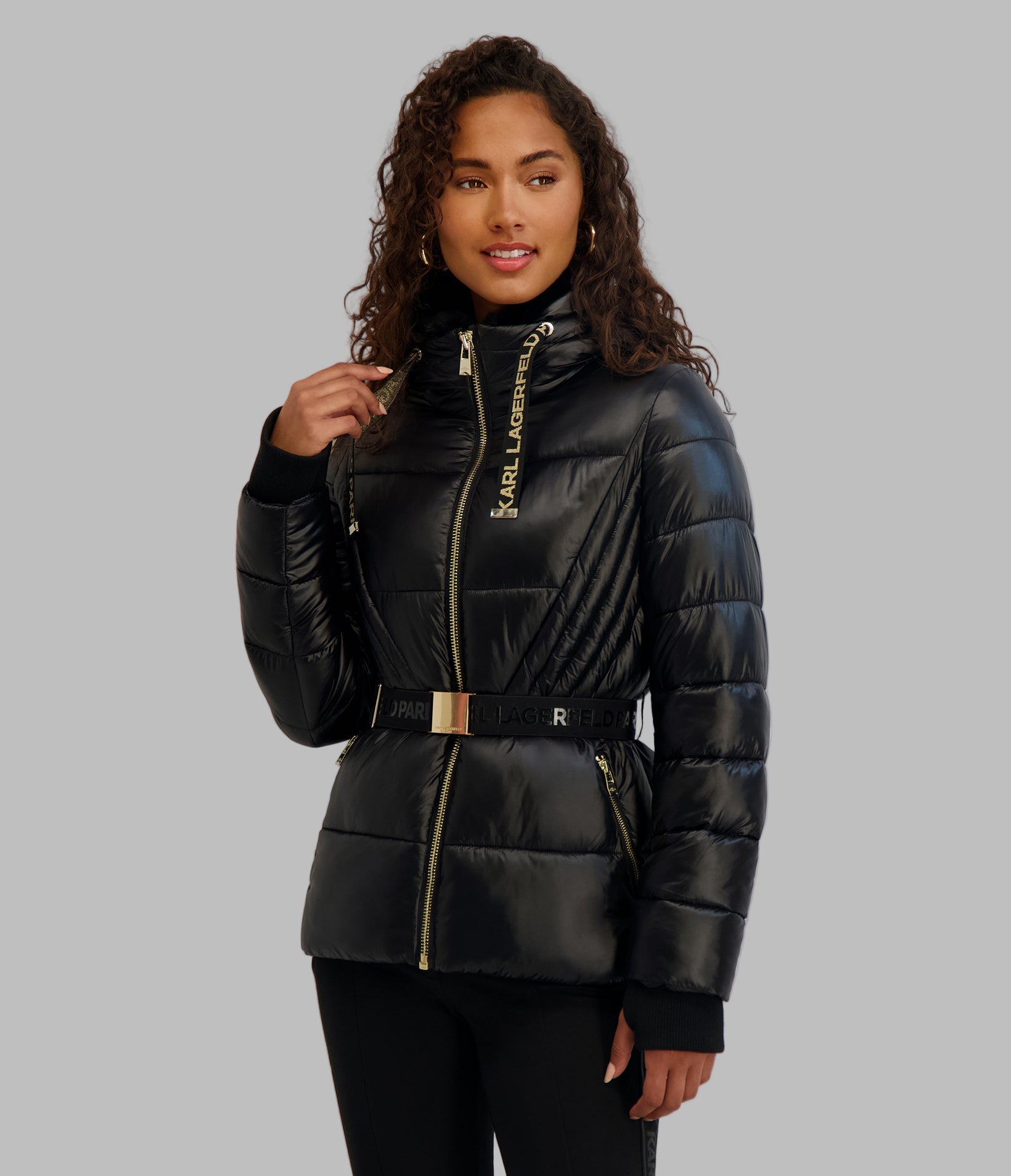 Womens Short Belted Puffer Jacket Short Belted Puffer Jacket