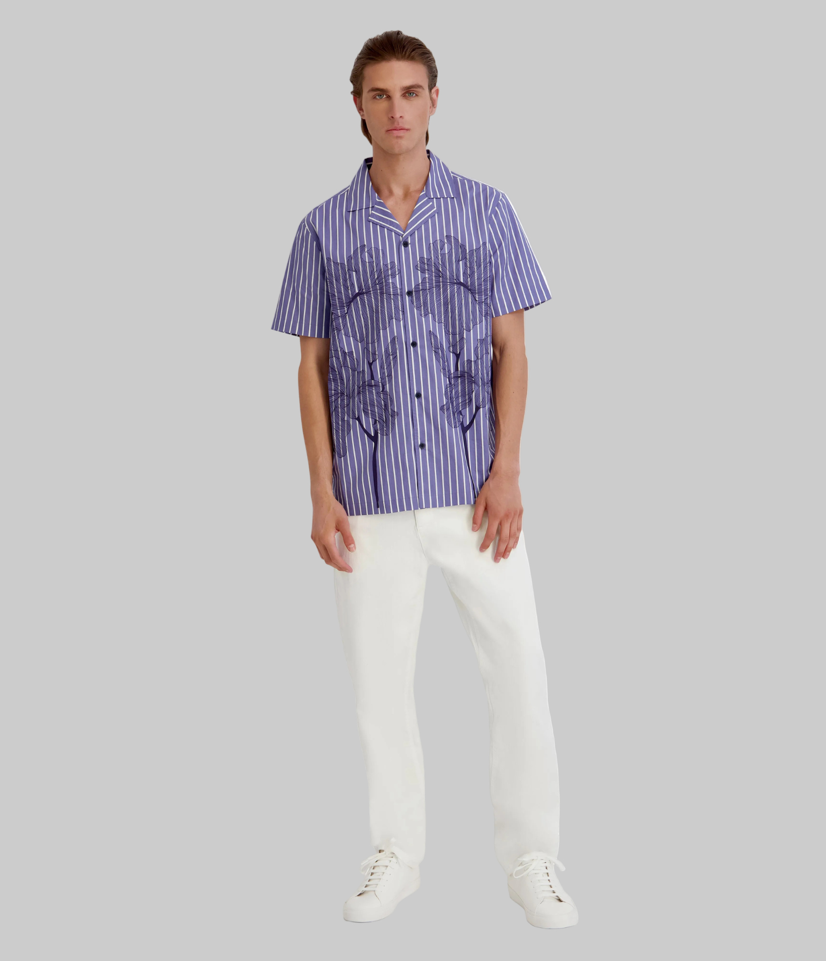 PRINTED FLORAL STRIPED CAMP SHIRT VIEW 4 | KLP Promo Event