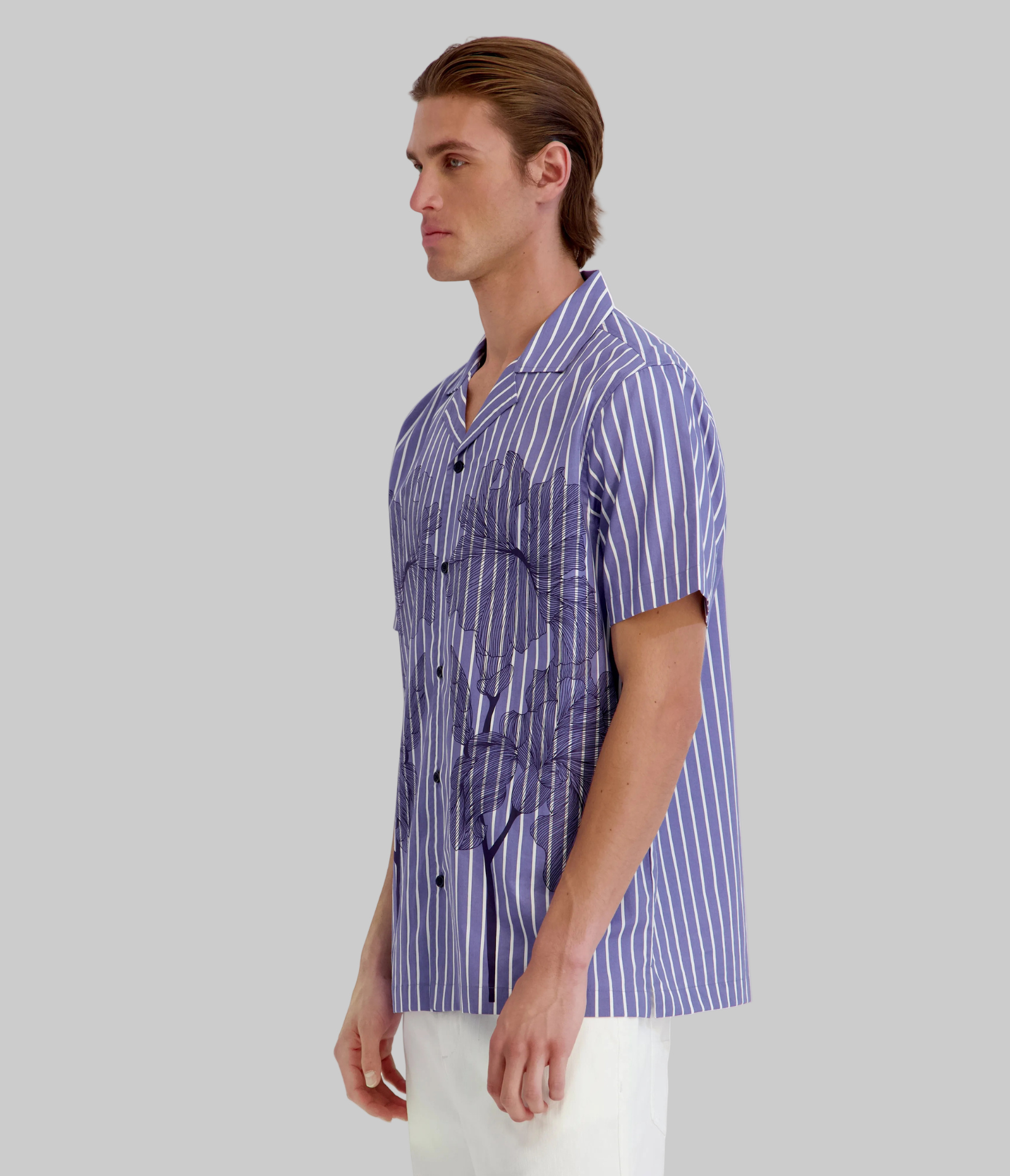 PRINTED FLORAL STRIPED CAMP SHIRT VIEW 3 | KLP Promo Event