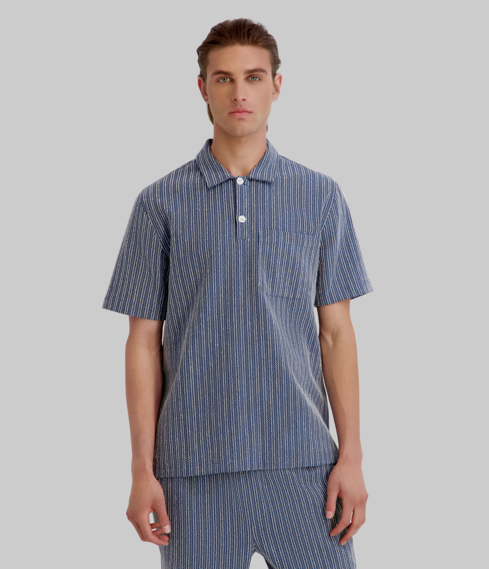 SHORT SLEEVE TEXTURED STRIPE POLO SHIRT View 1 | KLP Promo Event