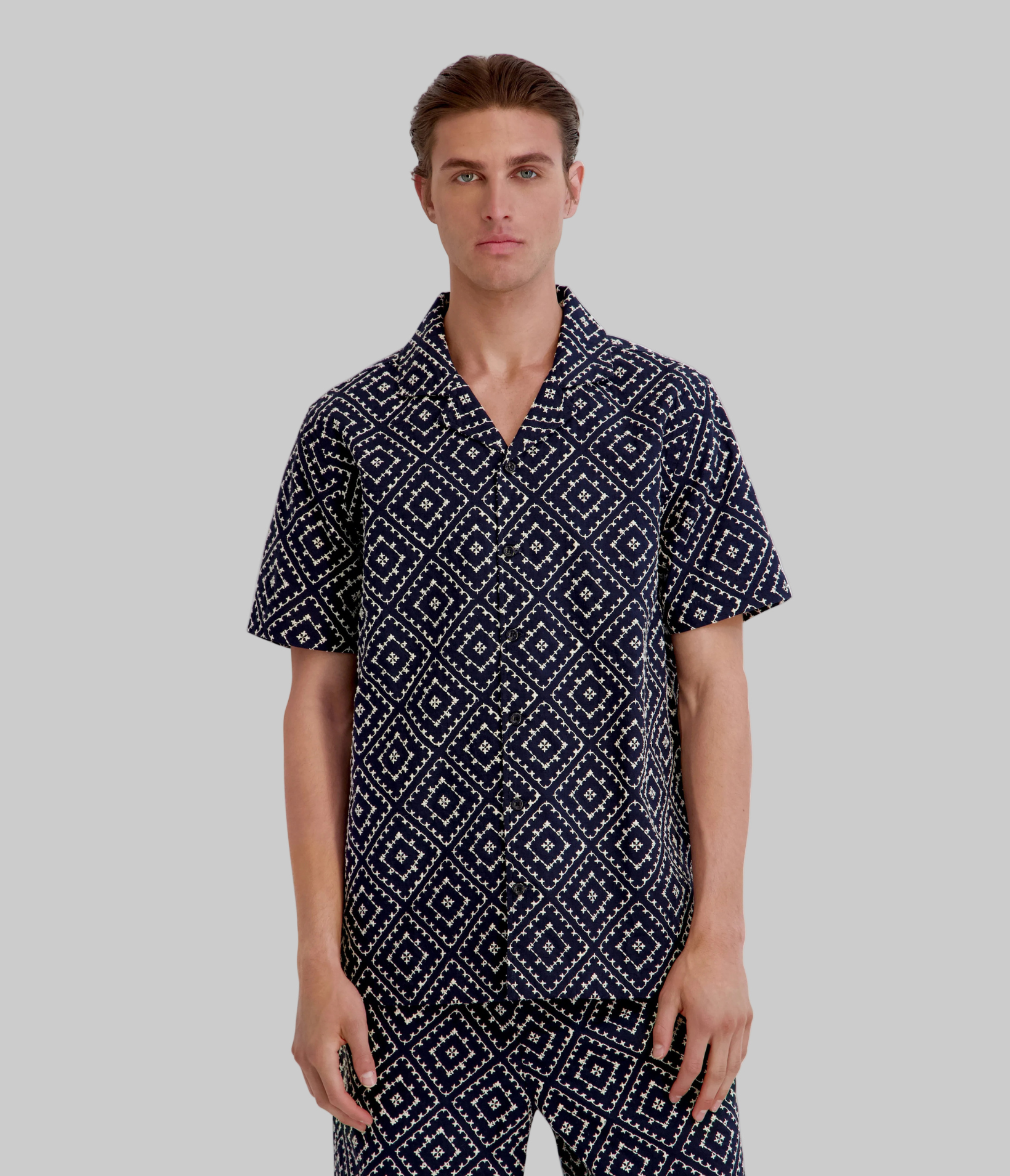 CO-ORD EMBROIDERED DIAMOND BUTTON DOWN SHIRT VIEW 1