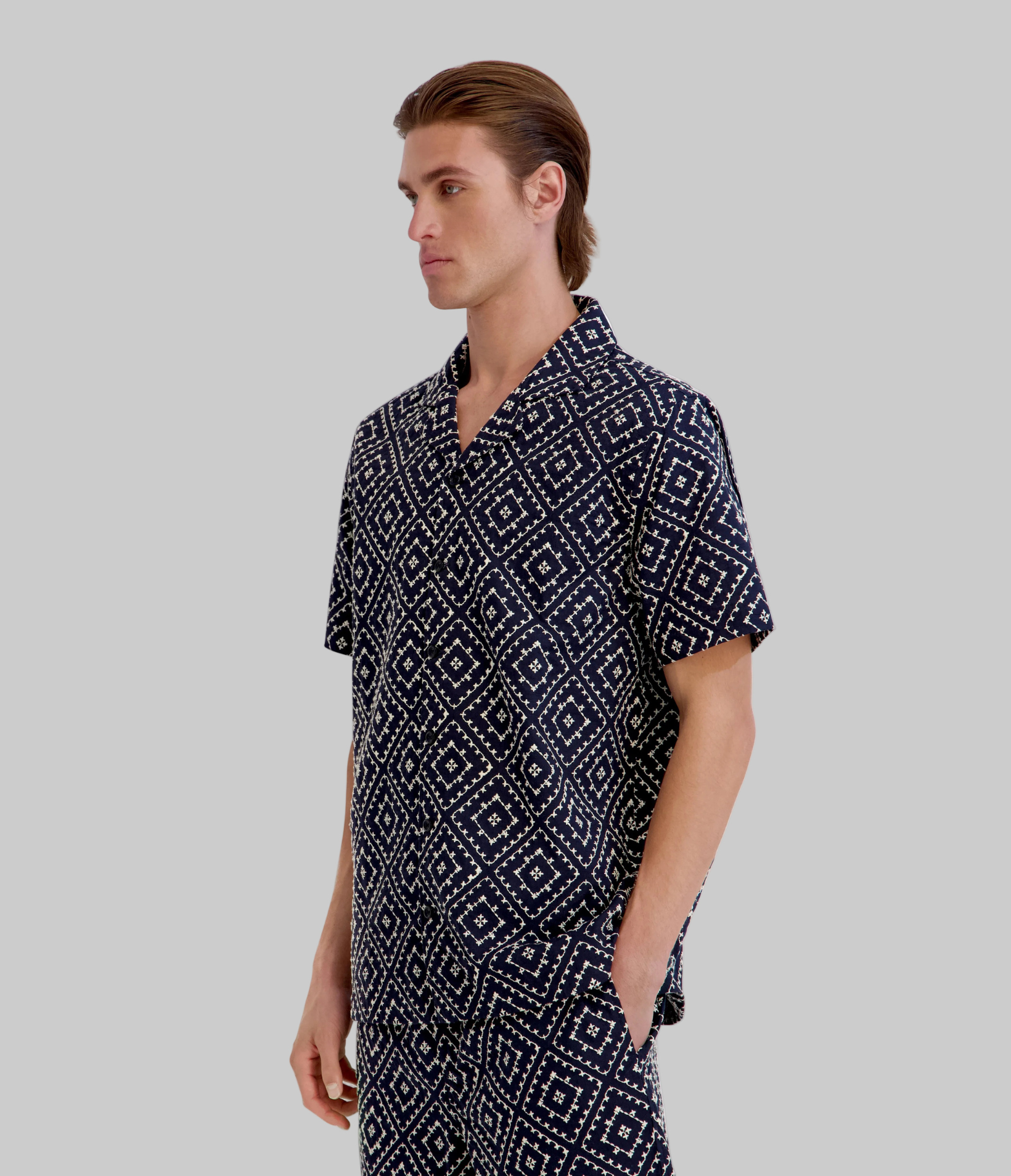 CO-ORD EMBROIDERED DIAMOND BUTTON DOWN SHIRT VIEW 3