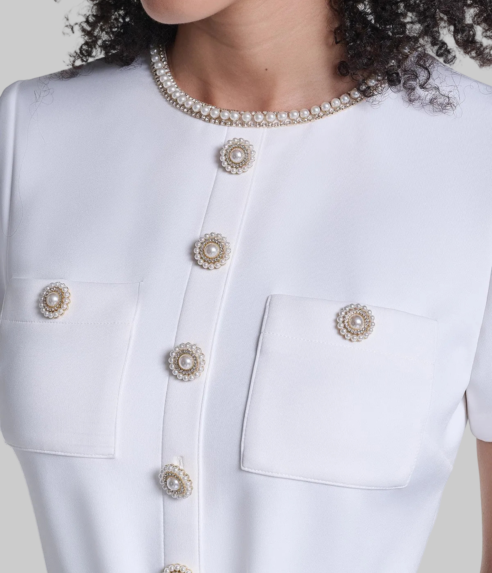 SHORT SLEEVE CREPE GOWN WITH CLOQUE SKIRT VIEW 6