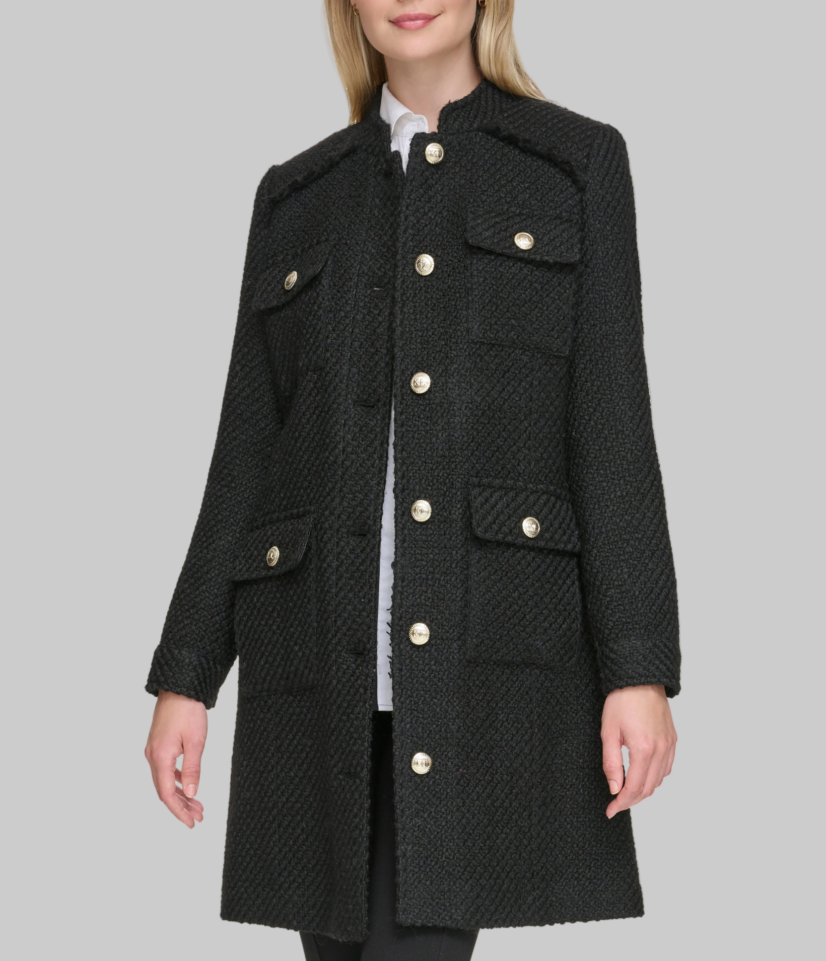 TWEED BELTED TOPPER View 1 | Women's Clothing Sale