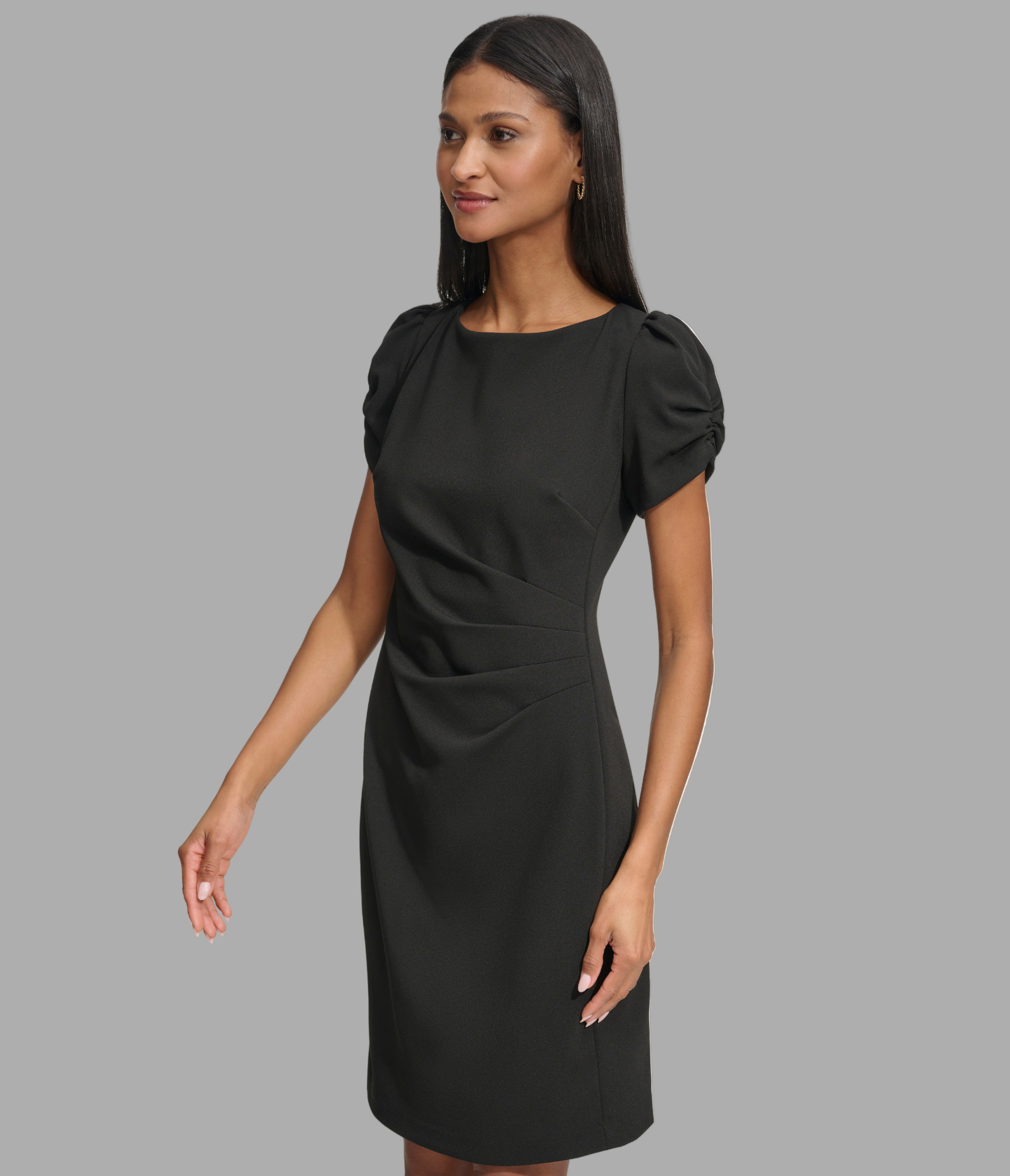 ROUCHED SHEATH DRESS WITH PUFF SLEEVES VIEW 3