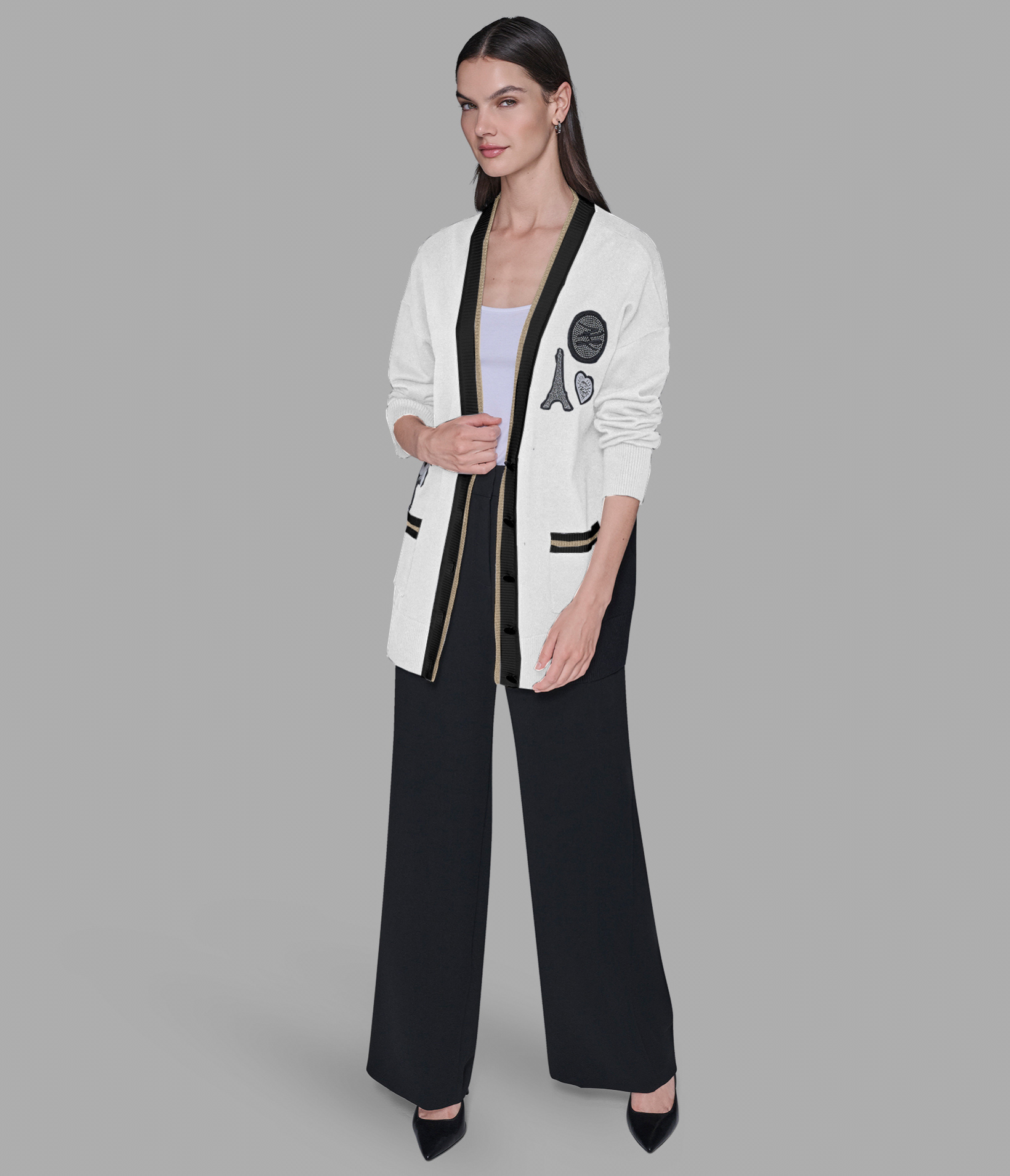 VARSITY CARDIGAN WITH PATCHES VIEW 3 | Women's Tops & Sweaters