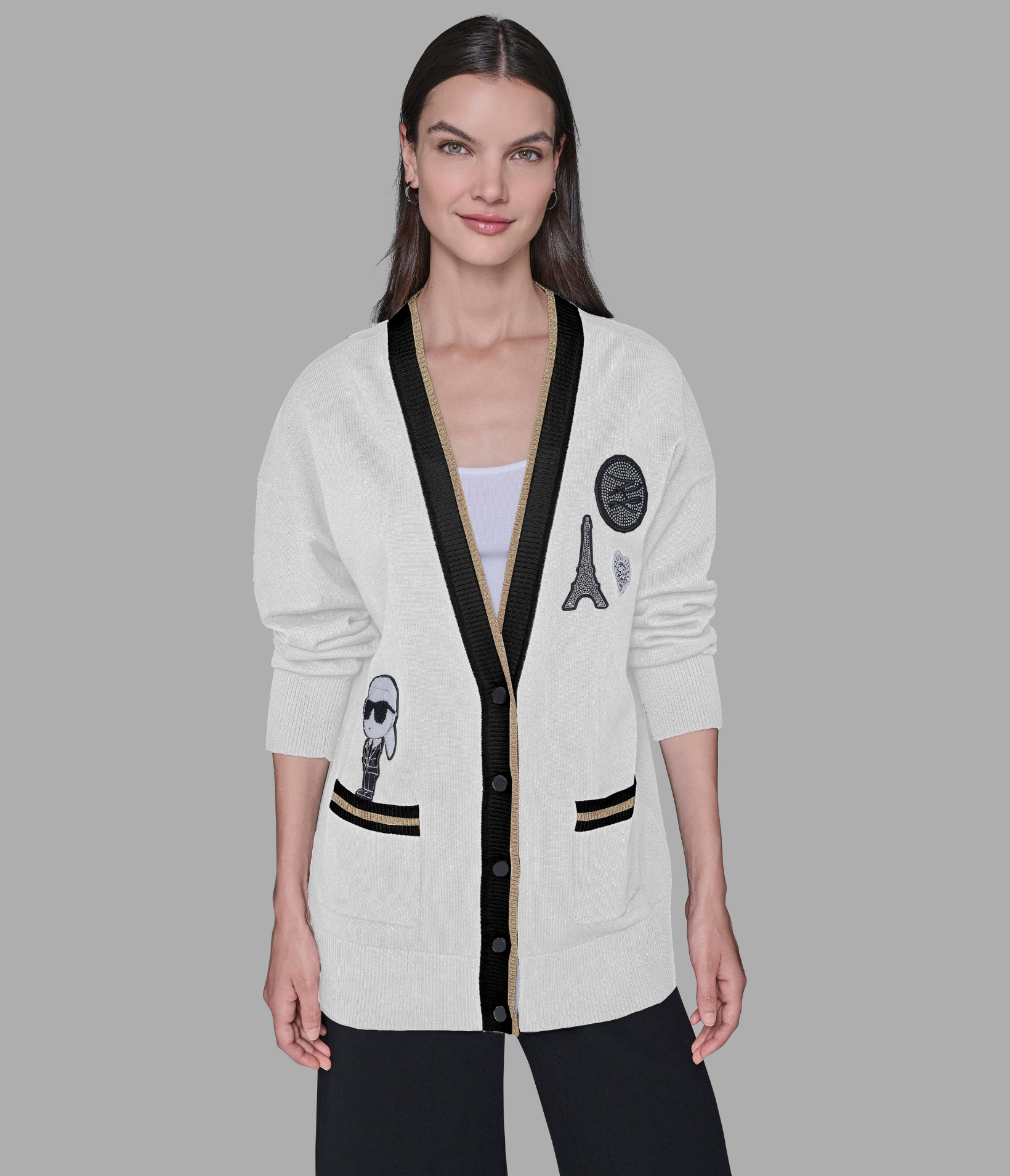 VARSITY CARDIGAN WITH PATCHES View 1 | Women's Tops & Sweaters