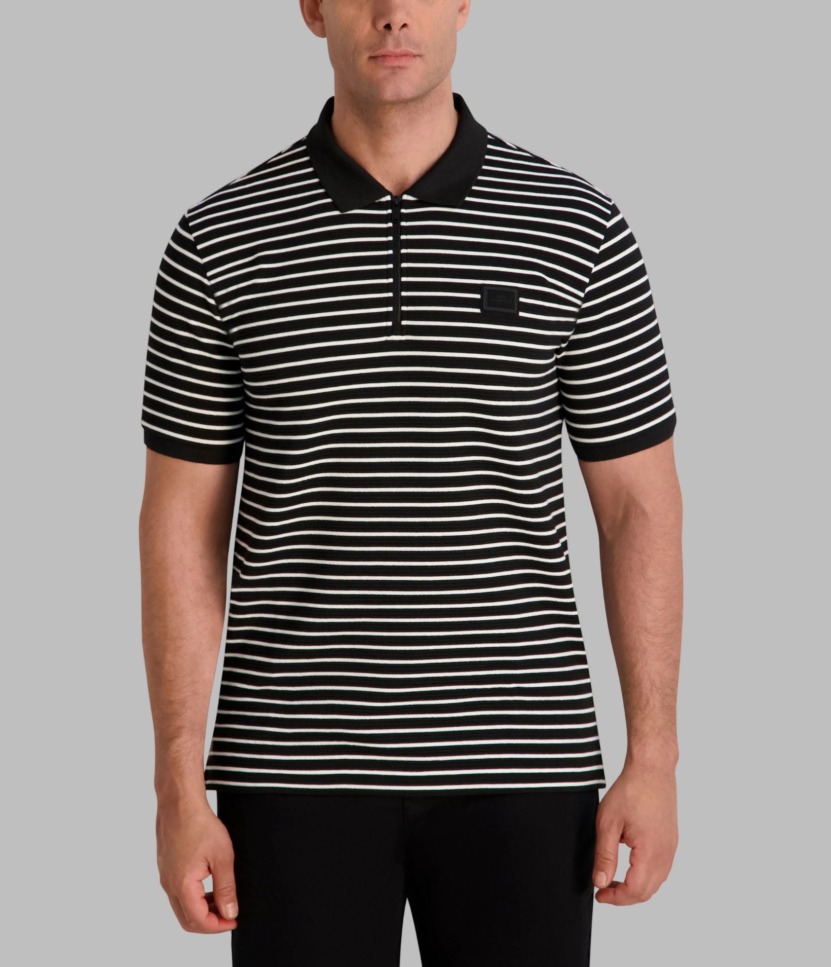 STRIPED QUARTER ZIP PERFORMANCE POLO View 1 | Men's Tees & Polos