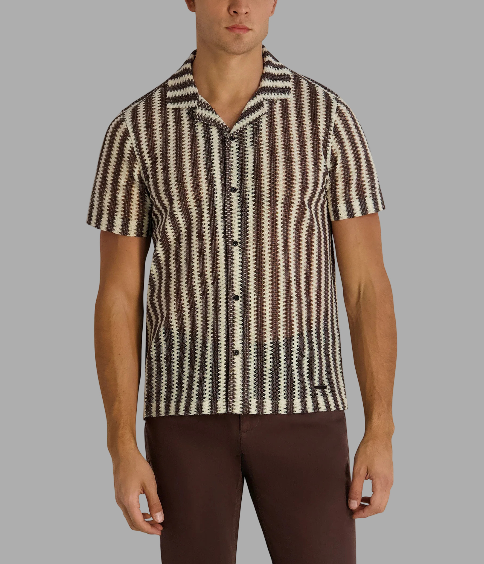 TEXTURED STRIPE CAMP COLLAR SHIRT View 1 | Men's Clothing
