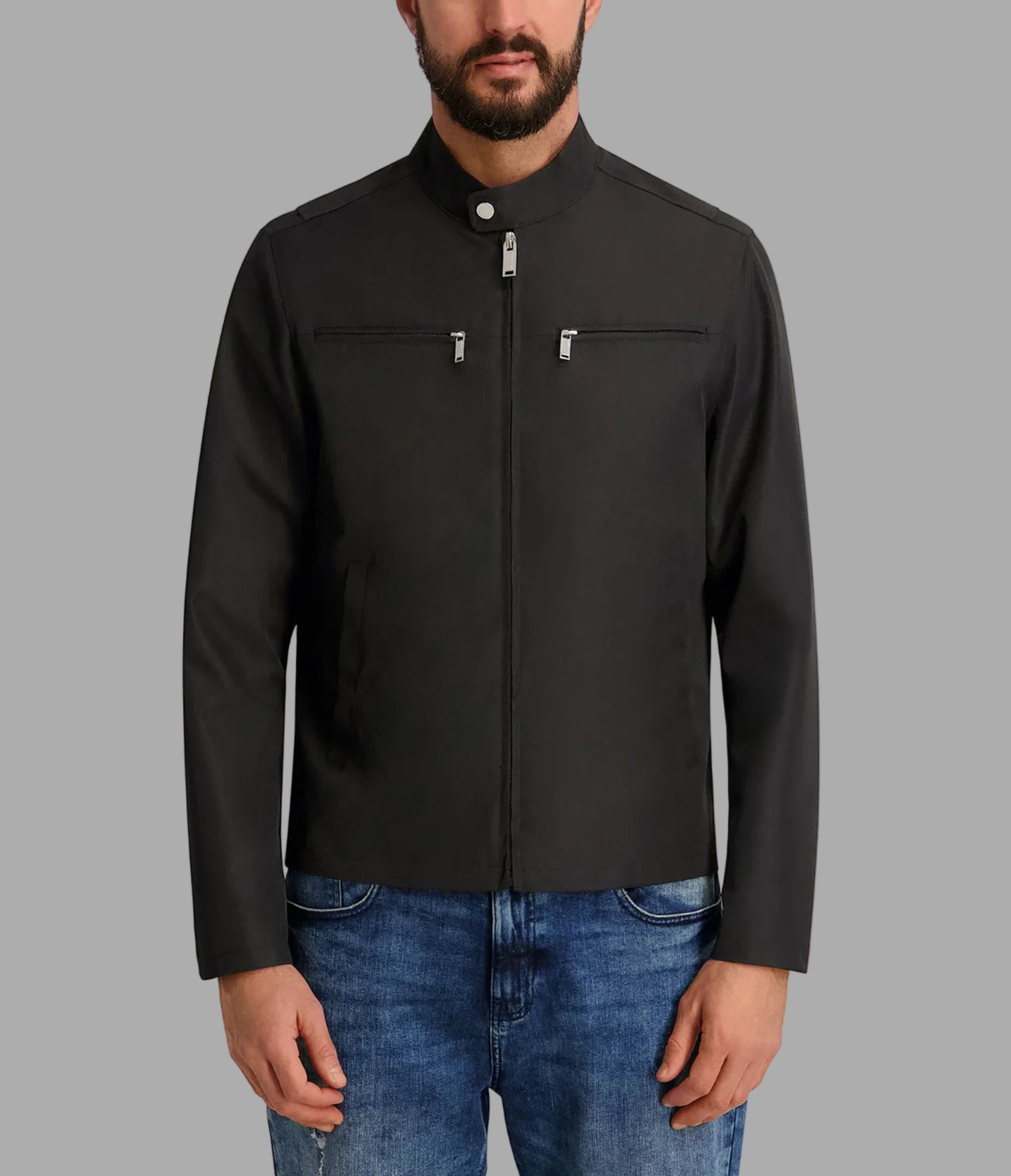 ZIP FRONT RACER JACKET WITH CHEST POCKETS View 1 | Men's Clothing