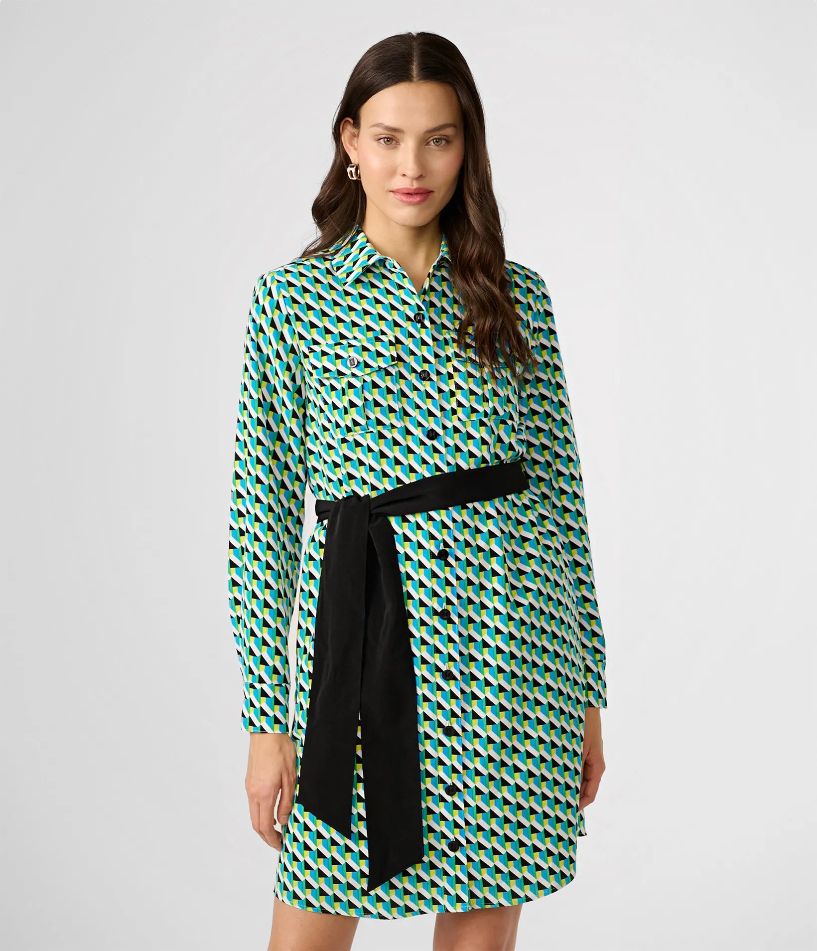 PRINTED SILKY CREPE SHIRT DRESS VIEW 1