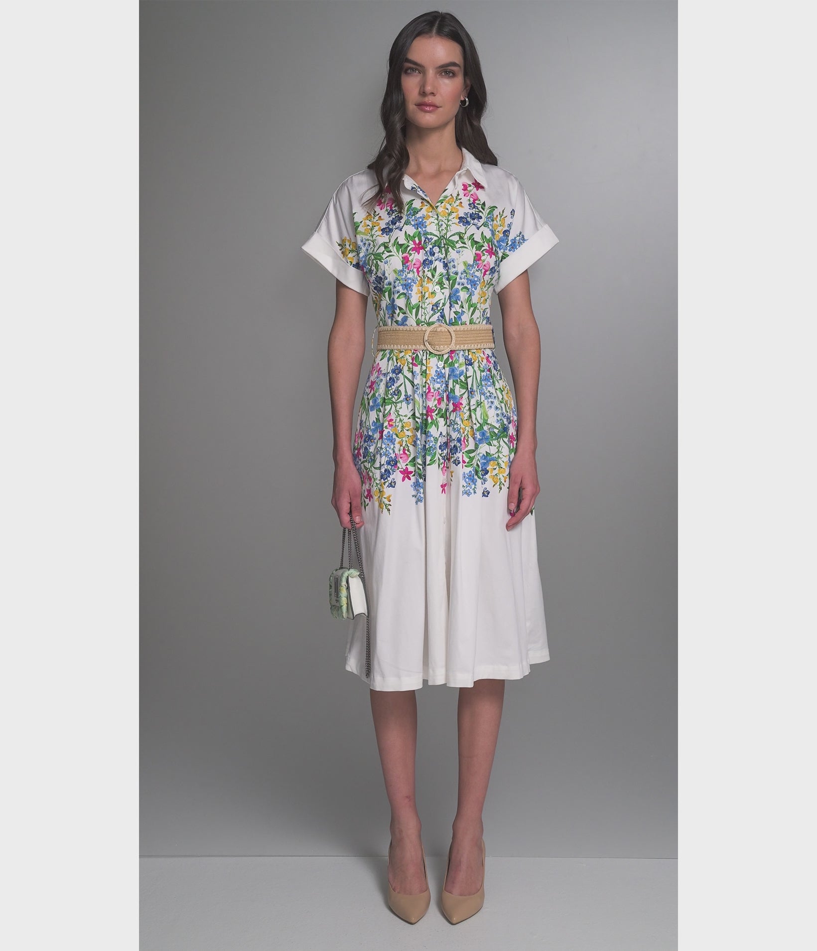 SHORT SLEEVE BELTED FLORAL SHIRT DRESS View 2 | Women's Dresses & Jumpsuits